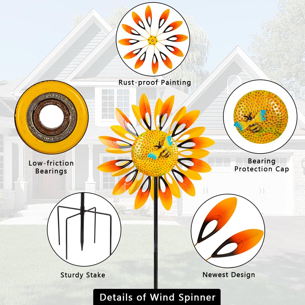 Stargarden Sunflower Wind Spinners, Large Metal Wind Sculptures, Windmill Yard Art,Sunflower Decor for Yard and Garden