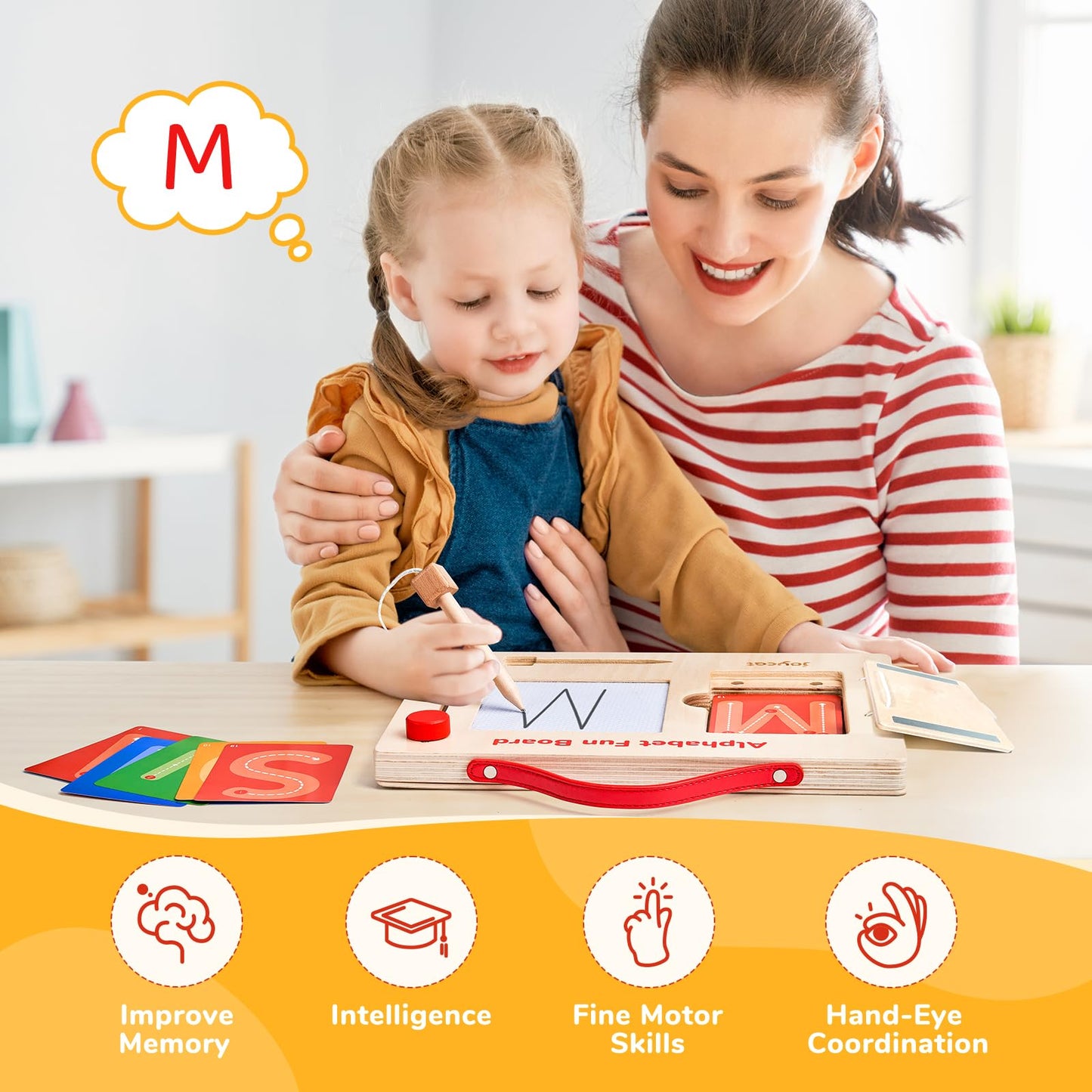 JoyCat Wooden Magnetic Letter Tracing Board,Alphabet and Number Writing Board for Toddlers ABC Letters Uppercase & Lowercase Practicing Learning Education Toys