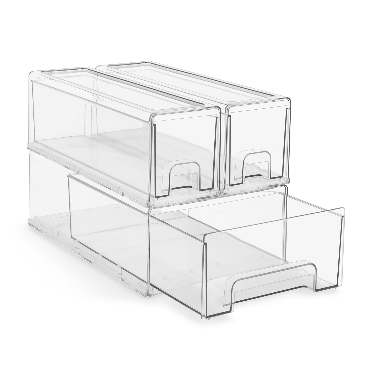 Sorbus 1 Medium & 2 Small Clear Stackable Storage Drawers – Plastic Organizer Bins with Handles – Stackable Pull-Out Storage Drawers for Closet, Pantry, Office, Bathroom, Craft, and Toy Organization