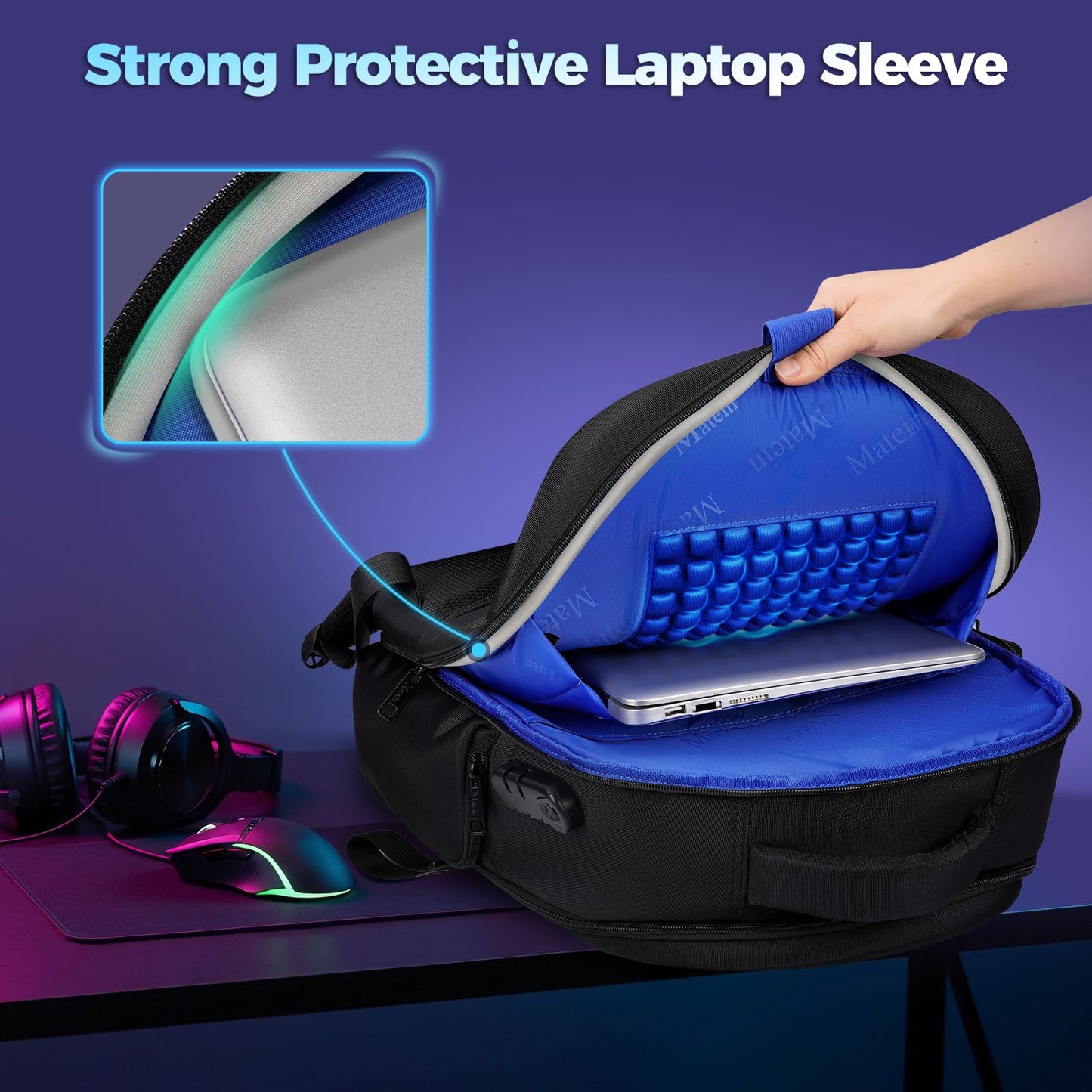 MATEIN 17.3 Inch Gaming Laptop Backpack for Men, TSA Friendly Travel Laptop Backpack with Organizer Pouch, Rain Cover, Padded Laptop Protection, Anti Theft Pocket, Carry On Gaming Bag