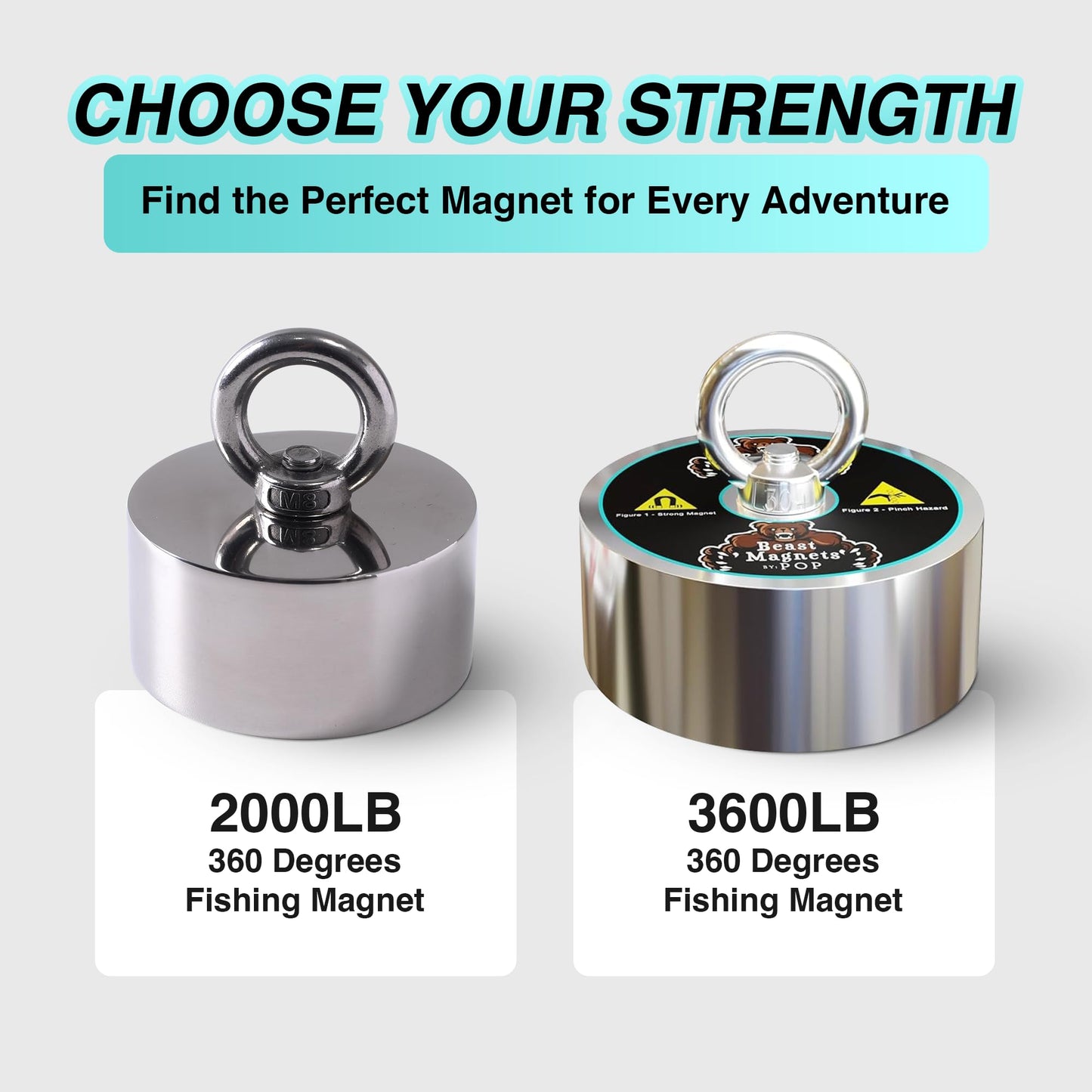 3600lb Complete 360 Degree Magnet Fishing Kit | Includes Strong 360 Neodymium N52 Magnets Durable 10mm 65ft Rope, Carabiner, Gloves