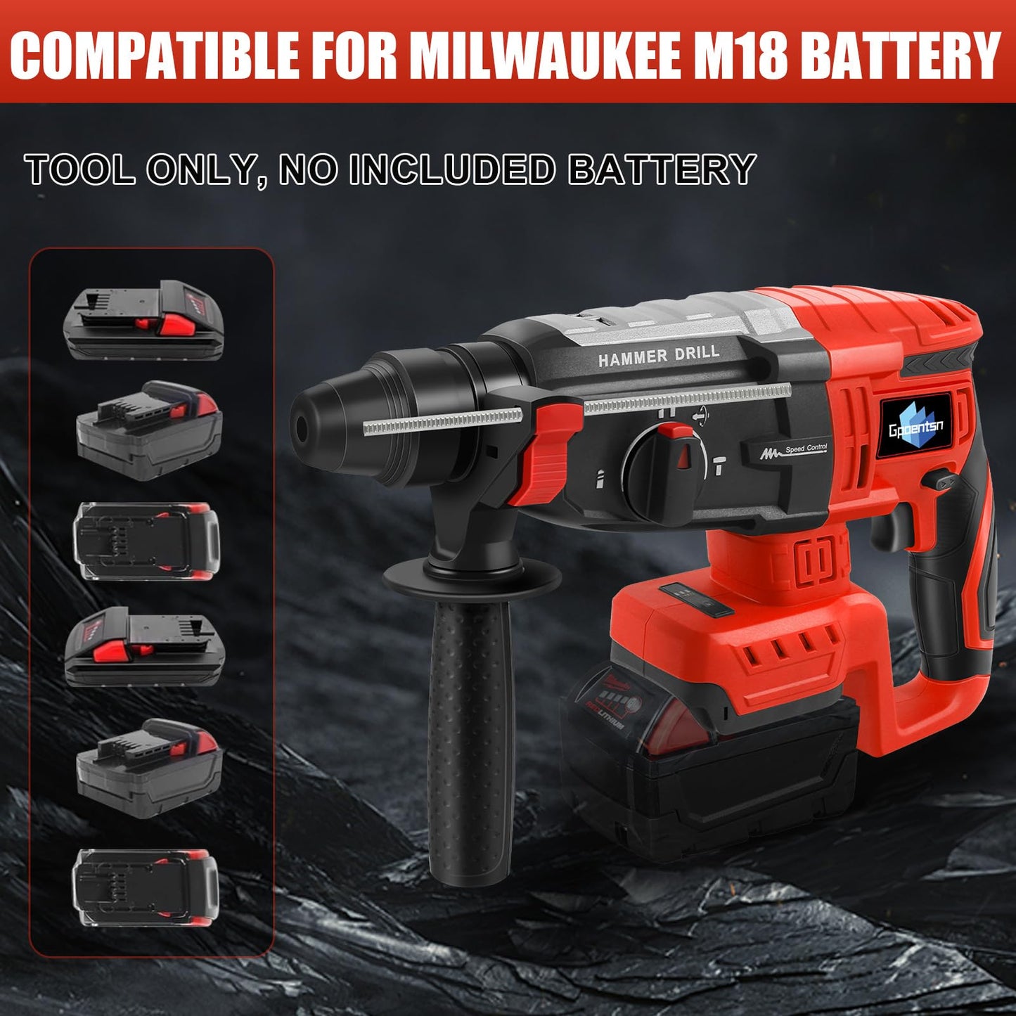 Gpaentsn Cordless Rotary Hammer Drill (Tool Only) Compatible with Milwaukee M18 | 2.6J Impact | SDS-Plus Chuck | 4-Mode | Brushless Motor (Battery not Included)