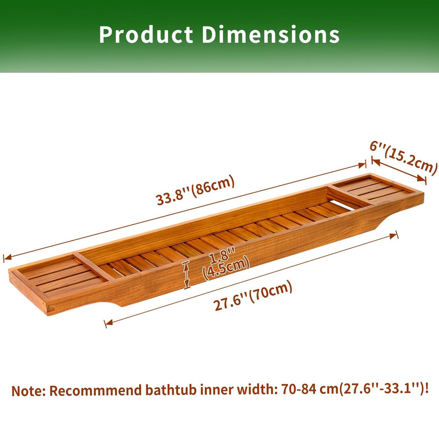 VaeFae Teak Bathtub Tray, Wooden Bath Caddy for Bathtub, Bath Tub Wood Table for Tub