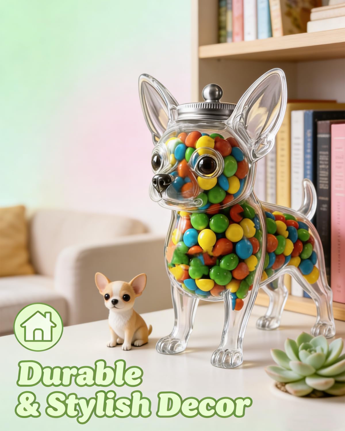 Chihuahua Candy Jar, Cute Airtight Dog Snack Container for Cookies, Candy, Coffee Pods, Pet Treat Jar, Cookie Jar with Lid, Large Animal Shaped Food Storage Kitchen Canister, Pet Lovers Gift