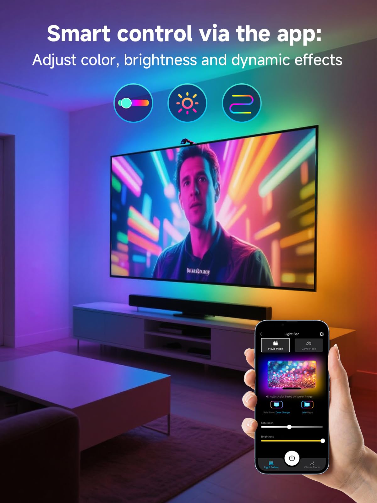 GIPOYENT TV LED Backlight with Camera, 20.34FT RGB Lights Sync to Screen for 65–100 Inch TVs, Smart App Control, Music Sync Color Changing LED Strip Lights for Gaming, Movies, Bedroom
