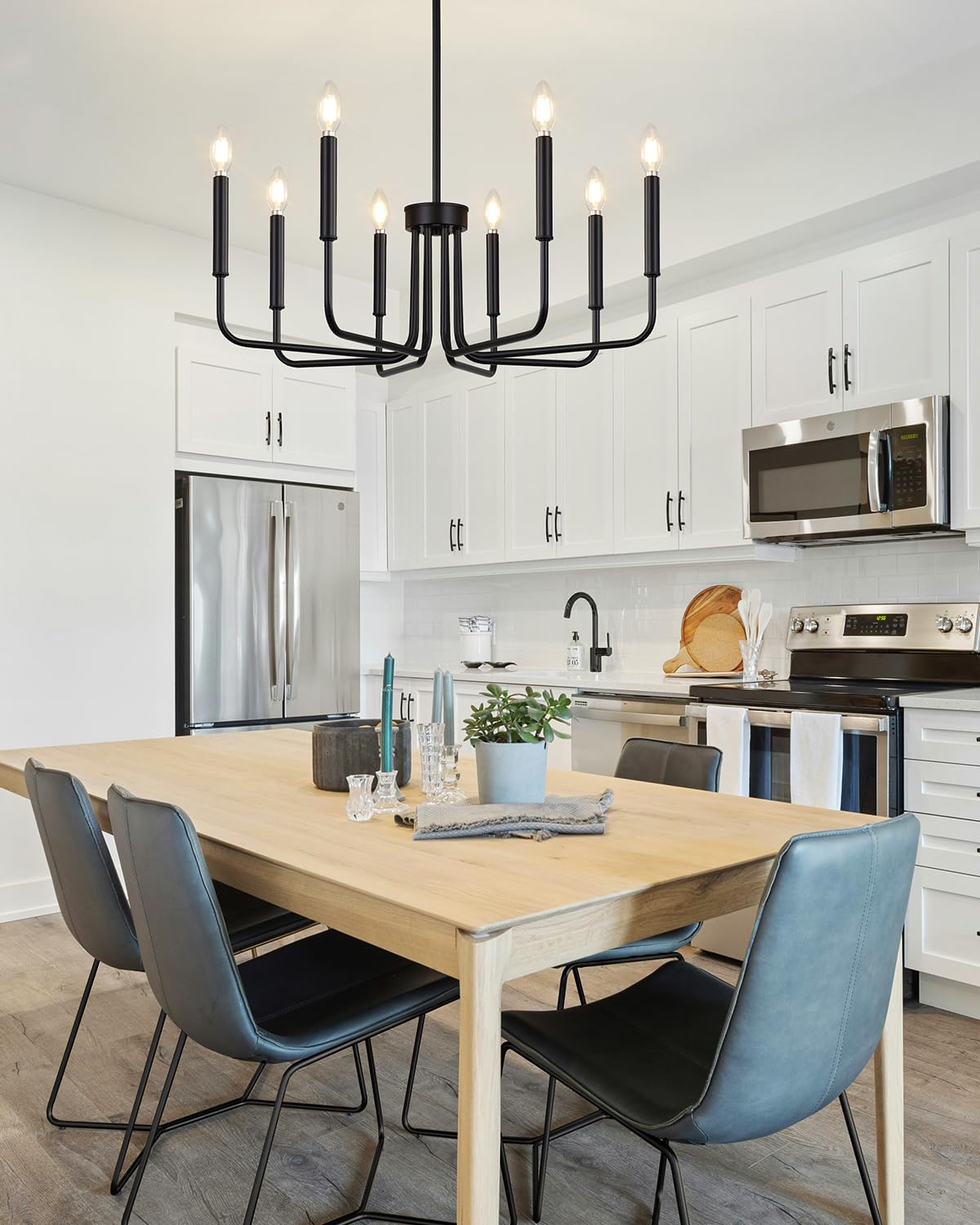 Yunnix 8 Light Black Chandelier, Farmhouse Chandelier for Dining Room Light Fixture Hanging, Industrial Modern Chandelier for Bedroom, Entryway, Foyer, Staircase, Kitchen and Living Room