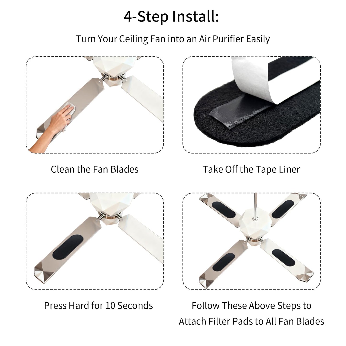 Amestar 40 Pack Ceiling Fan Filters for Blades, Black Ceiling Fan Air Purifier Pads, Dust Catcher Activated Coconut Carbon Ceiling Fan Filter Accessories