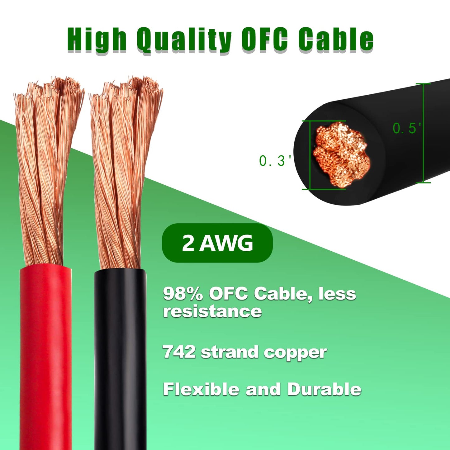 Kimbluth 2 Gauge Battery Cable Copper Wire, 10FT Red+10FT Black 2 AWG Welding Cable Standard USA OFC Wire for Automotive, Battery, Solar, Marine and Generator
