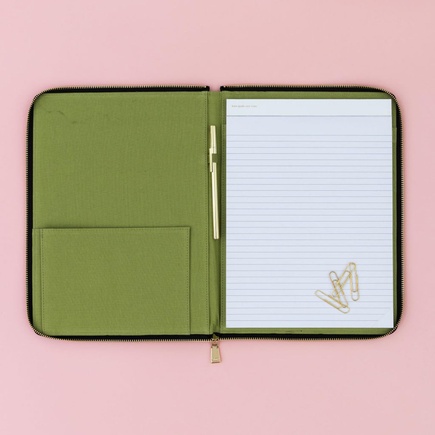 kate spade new york 13.25" x 9.50" Faux Leather Notepad Zip Folio with Interior Pocket, Zipper Close, and Pen Loop (Painterly Blooms)