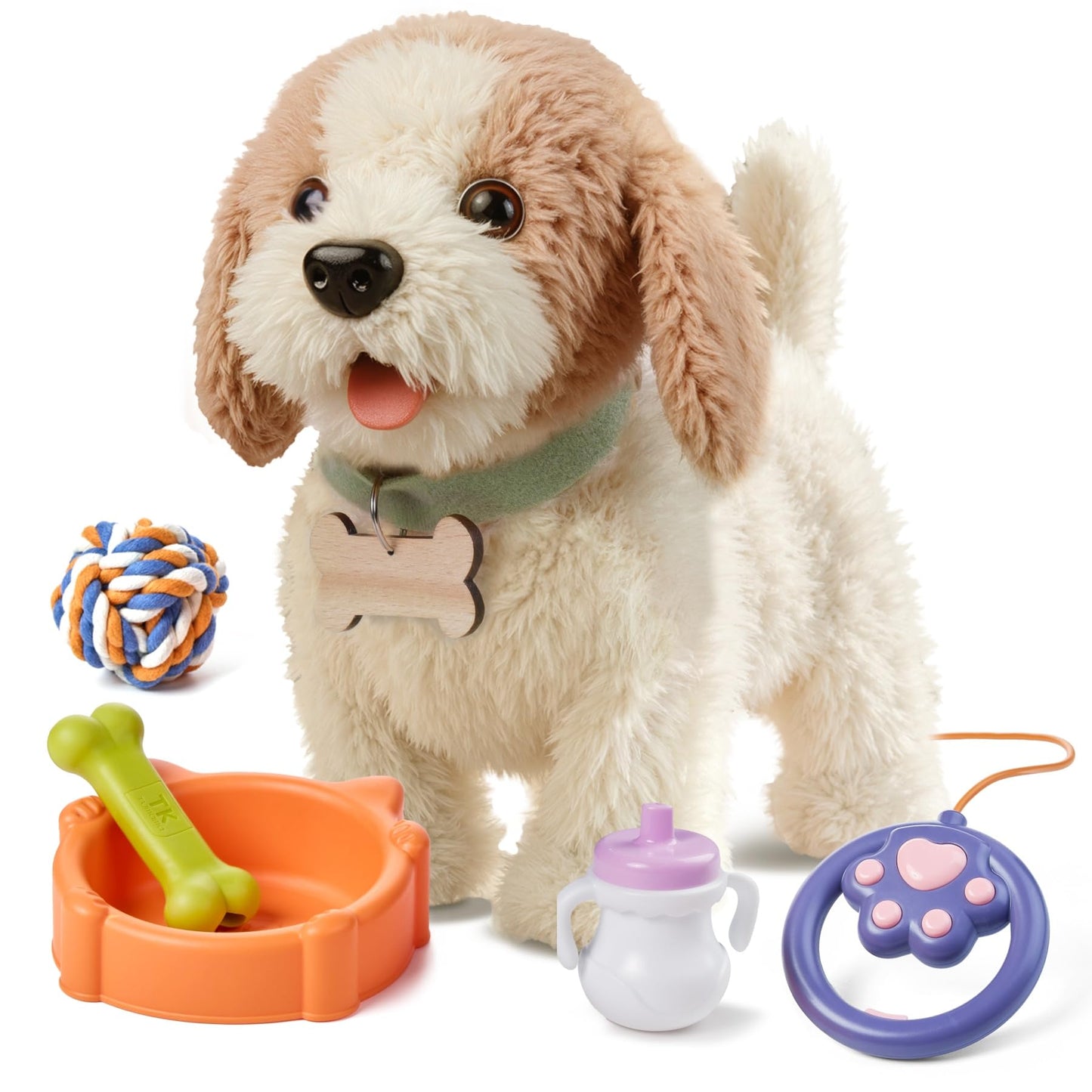 OR OR TU Walking Barking Toy Dog with Remote Control Leash, Plush Puppy Electronic Interactive Toys for Kids, Shake Tail,Pretend Dress Up Realistic Stuffed Animal Dog Age 3 4 5 6+ Years Old Best Gift