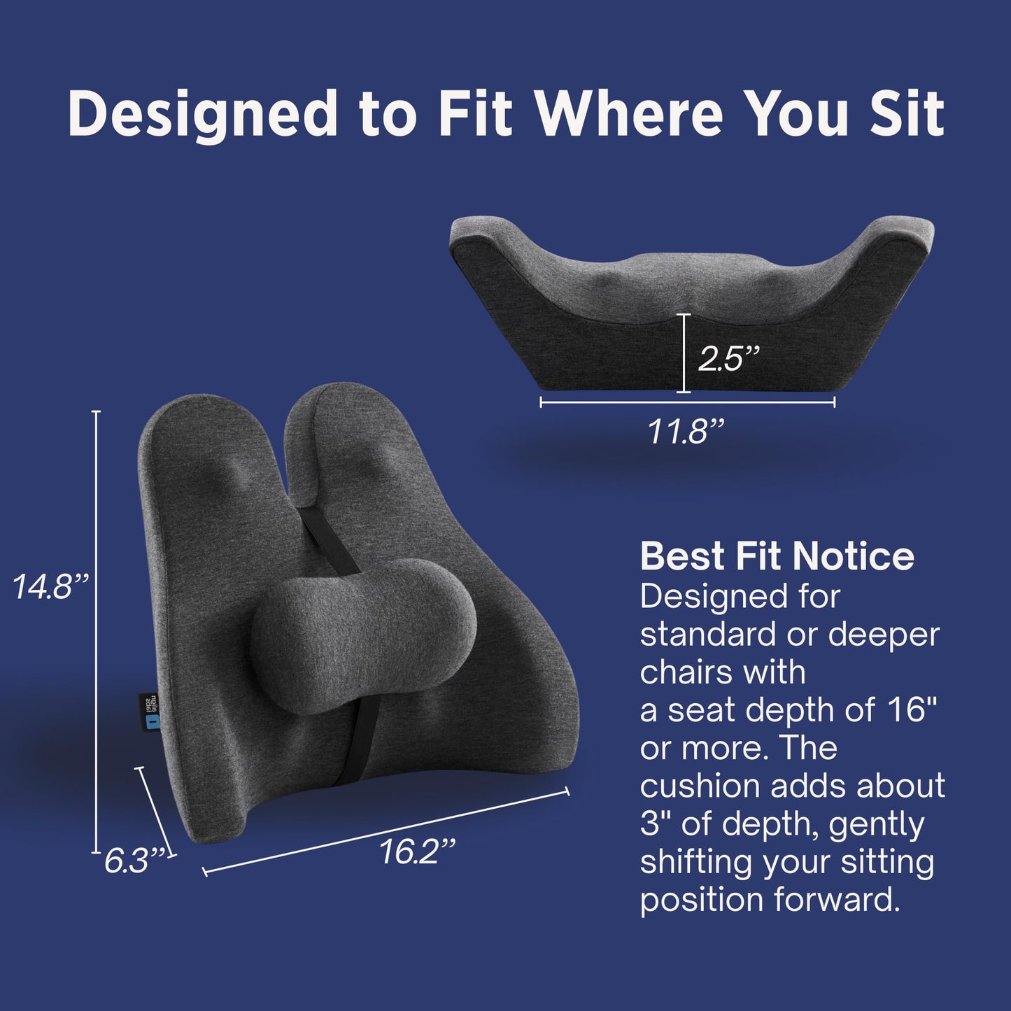 Align Labs Lumbar Support Pillow for Office Chair - Lower Back Pain Relief Cushion with Adjustable SpineAlign™ Bolster, Memory Foam Pillow for Car, Couch, Gaming Seats - Dual Straps, Dark Grey