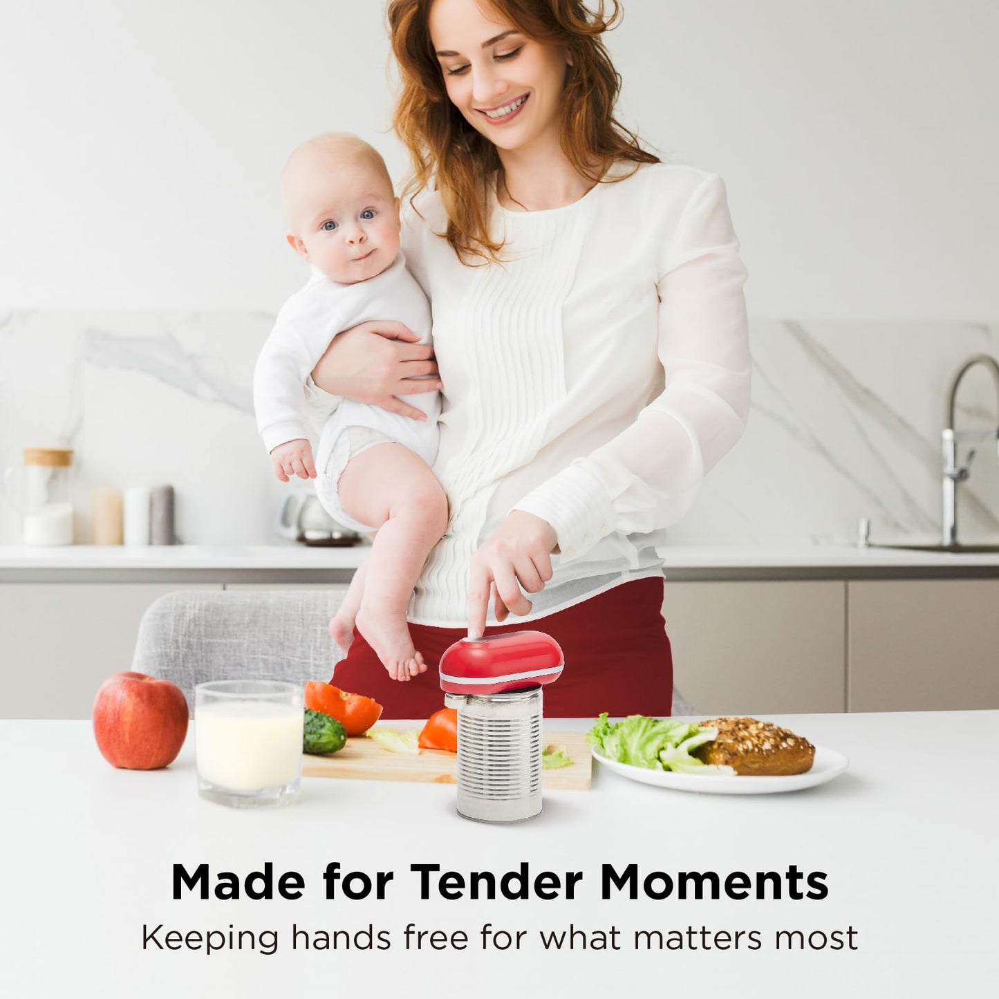 Kitchen Mama Mini Plus Rechargeable Electric Can Opener: Compact Design, USB-C Charging, Hands-Free, Auto Shut-Off, Smooth Edge Cutting - Perfect for Seniors, Home, and Travel (Red)
