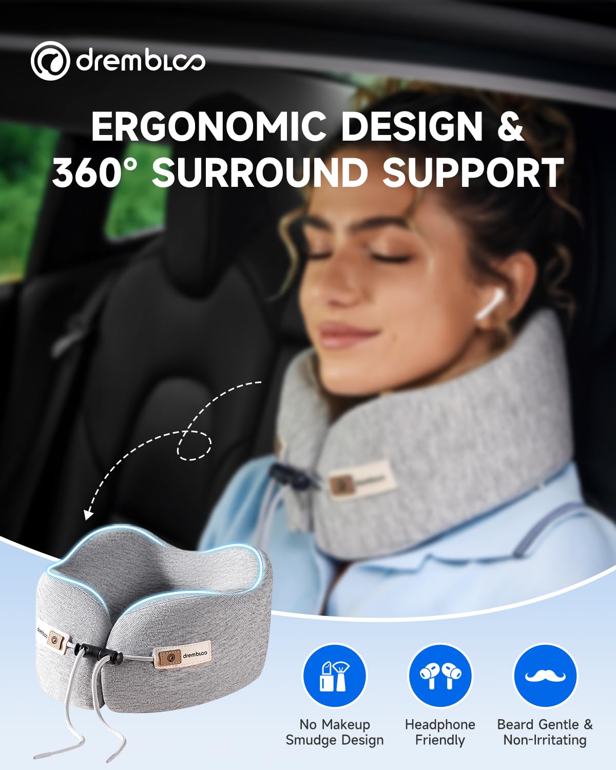 Travel Neck Pillow for Airplane, Premium Memory Foam 360° Ergonomic Support for Sleeping on Long Flights, Compact Portable Sleep Essential with Comfortable Cover for Cars, Office Naps & Home Use