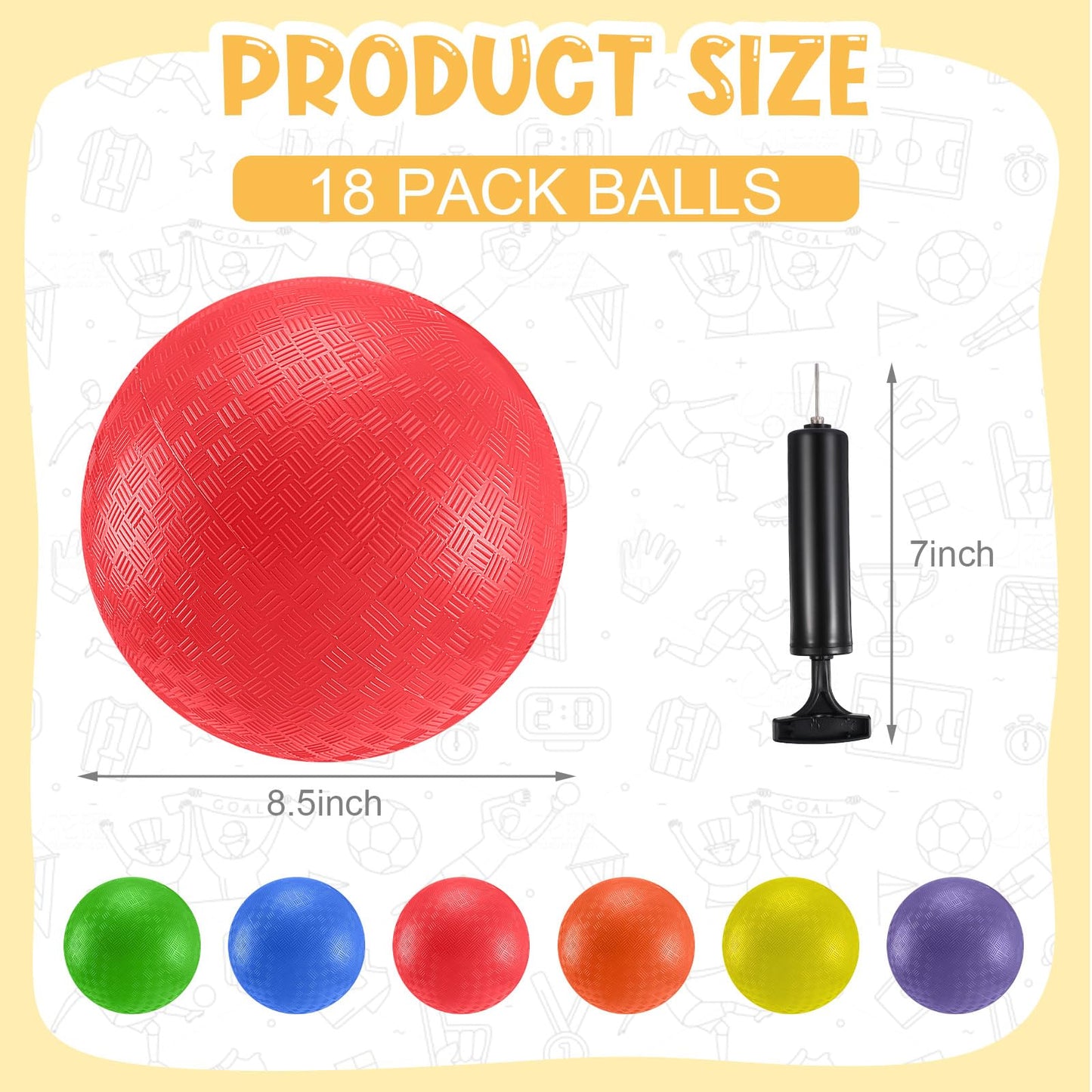 HyDren 18 Pcs Kickball Balls with Pump 8.5 Inch Christmas Operation Dodgeball Set for Kids and Adults Bouncing Kickballs Sport Handball Outdoor Balls Toddlers Official Playground Camps Play Supplies