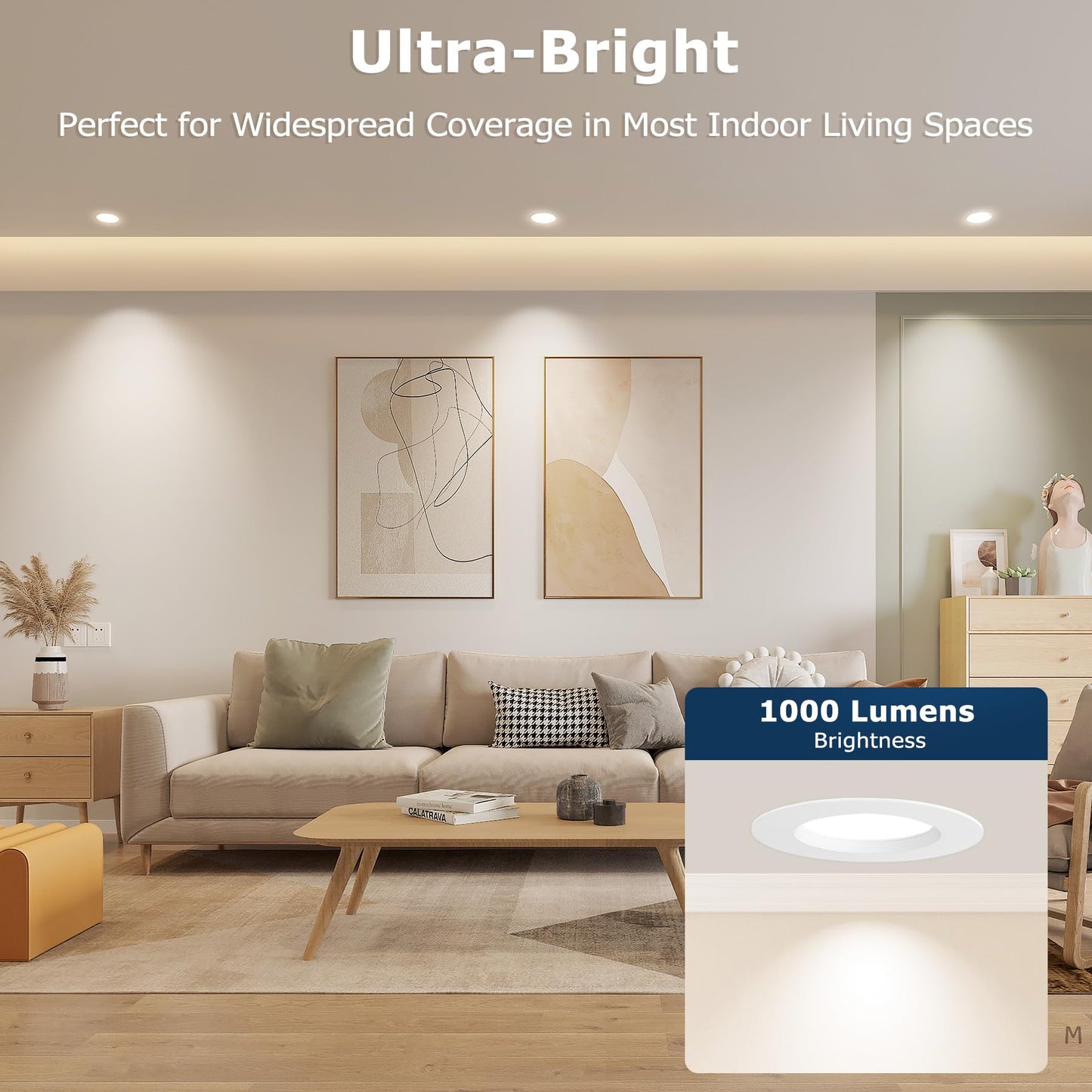 12PK 6inch 5CCT LED Recessed Lighting, 5 color Temperature in 1 light, 10-100% Dimming Range, 12W, 1000LM, 2700K/3000K/3500K/4000K/5000K Selectable, Retrofit Can Lights with Baffle Trim, ETL