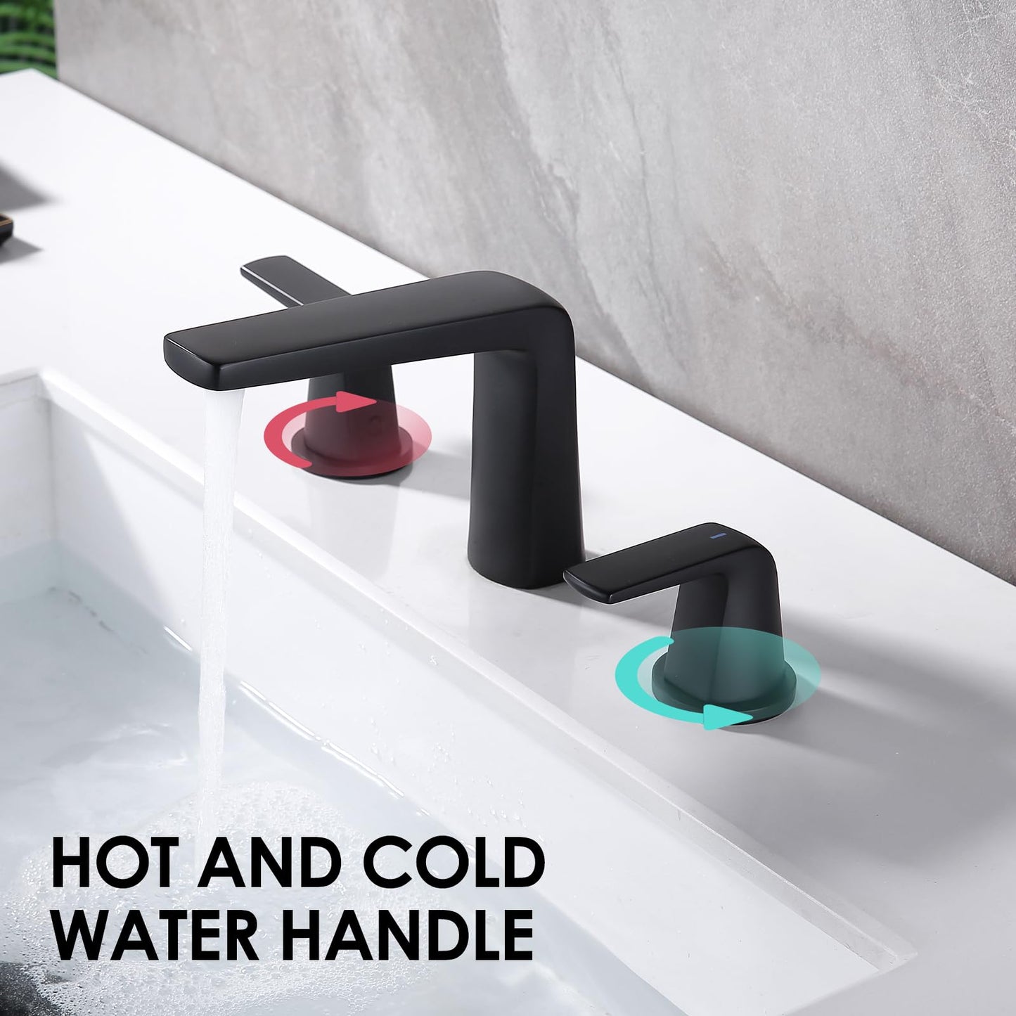 JAKARDA 8 inch 2 Handles Widespread Bathroom Faucet 3 Holes with Pop up Drain Assembly and Water Supply Lines (Black)