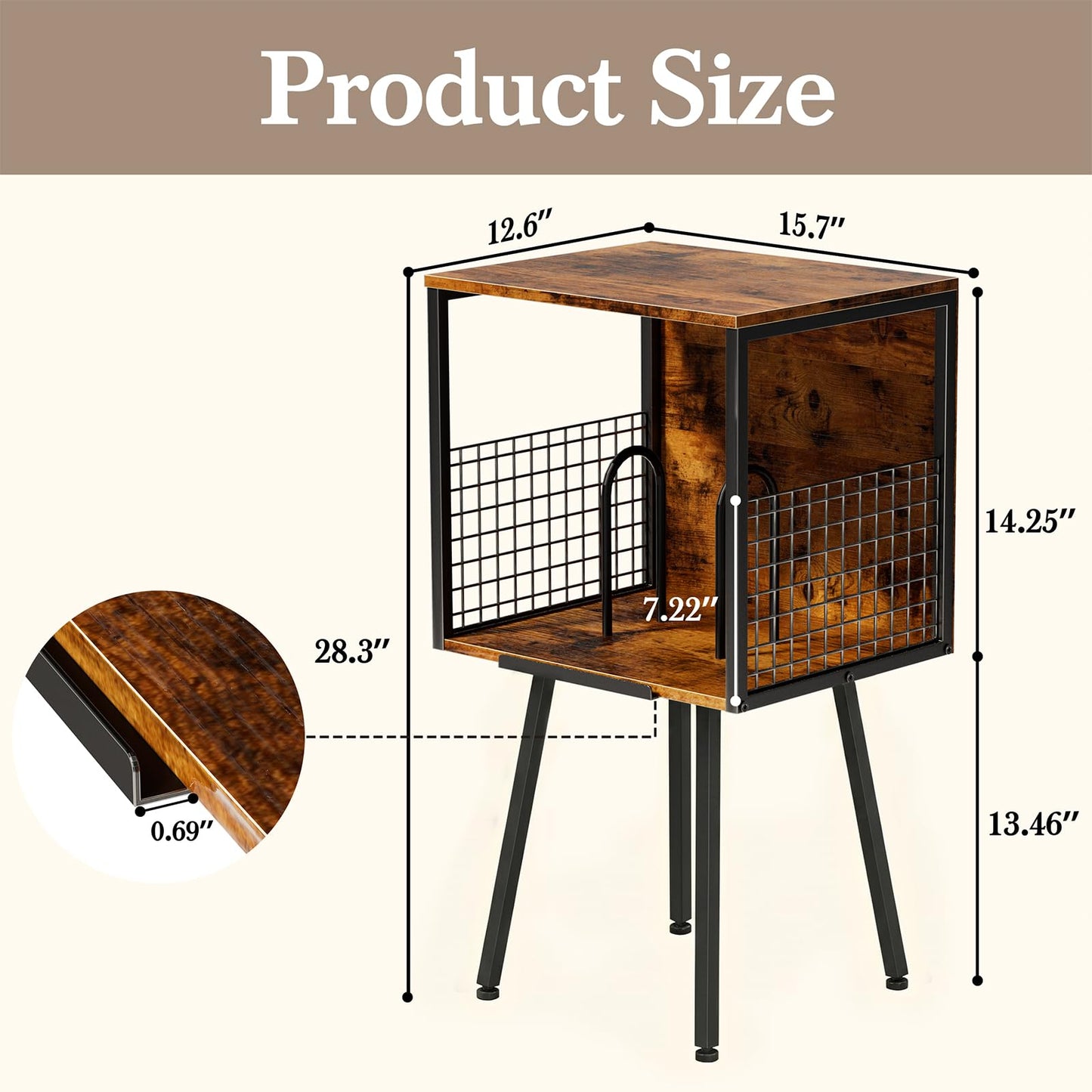 Faesun Record Player Stand with Storage Holds 100+ Vinyl Records, Industrial Turntable Stand with Storage Shelf, LP Album Organizer Cabinet for Small Spaces,Rustic End Table