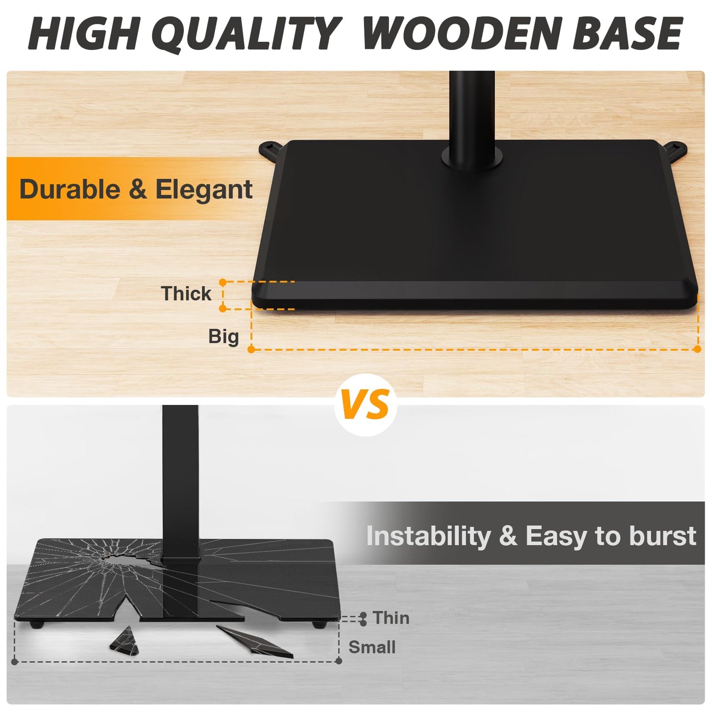 TVON Floor TV Stand with Power Outlet, TV Mount Stand for 32-60 inch TVs up to 88 lbs, Swivel TV Stand Mount with Height Adjustment and Safety Wood Base for Office, Corner, Max VESA 400x400mm