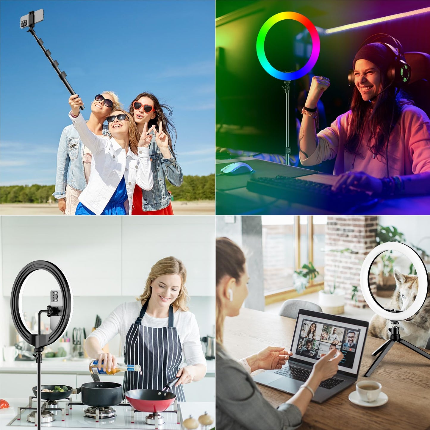 PEYOU 12" Selfie Ring Light with 73" Extendable Tripod Stand with 【Desk Ring Light 】 38 Color Modes, Upgrade 3 in 1 Dimmable Adjustable Speed Ring Light for Makeup/Live Stream/Photograph