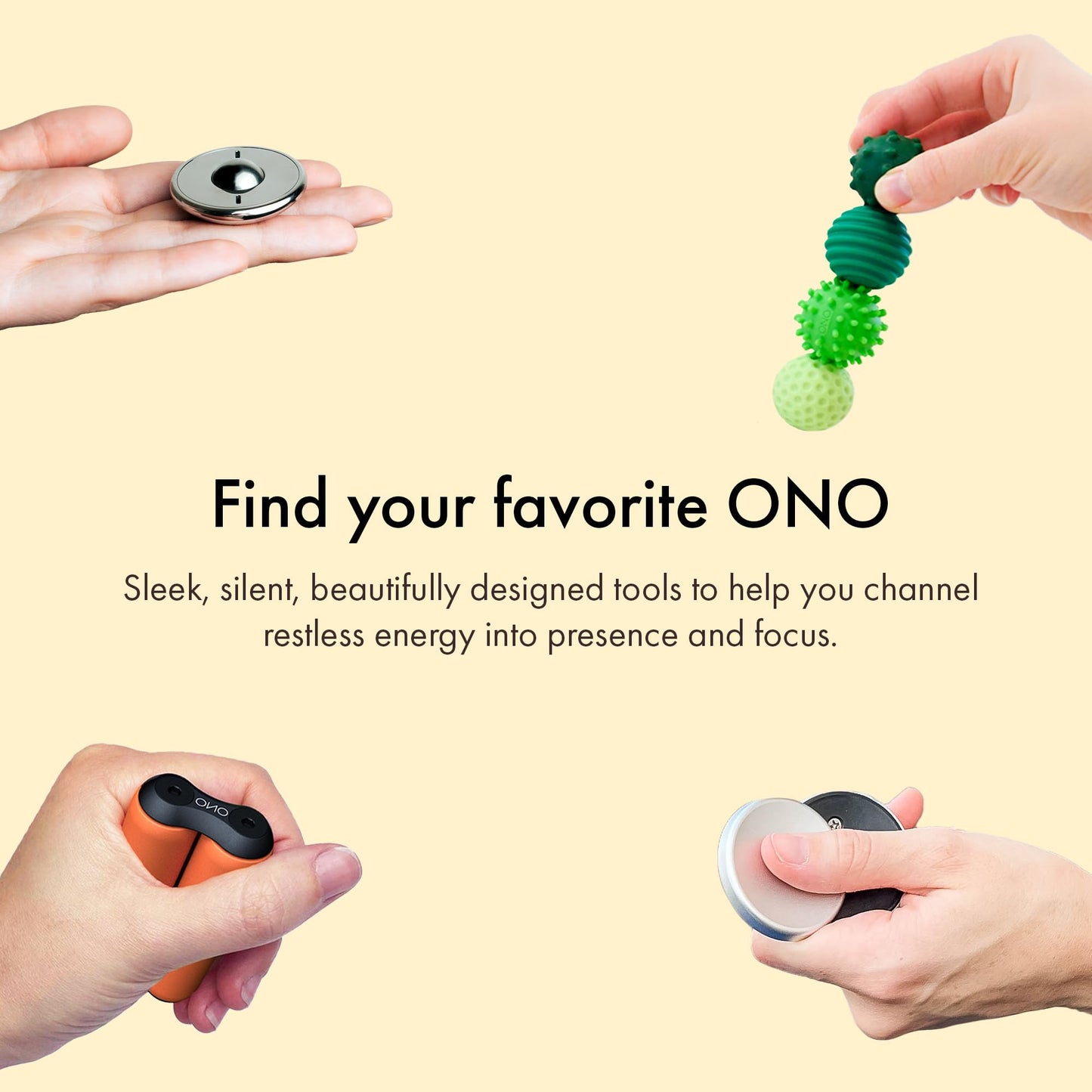 ONO Slider - Handheld Fidget Toy for Adults | Help Relieve Stress, Anxiety, Tension | Promotes Focus, Clarity | Compact, Portable Design (Natural - Stainless Steel)