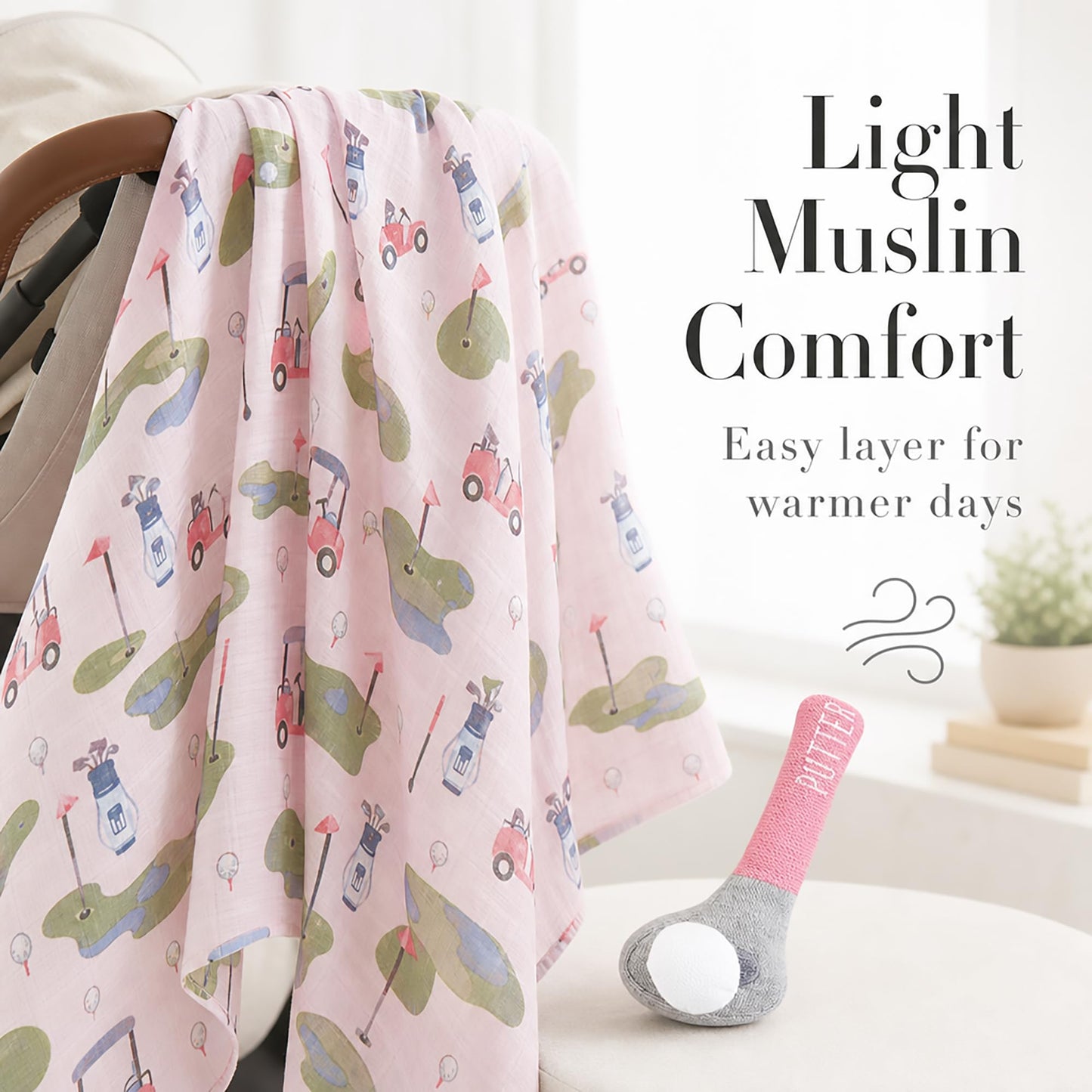 Mud Pie Pink Golf Swaddle and Rattle