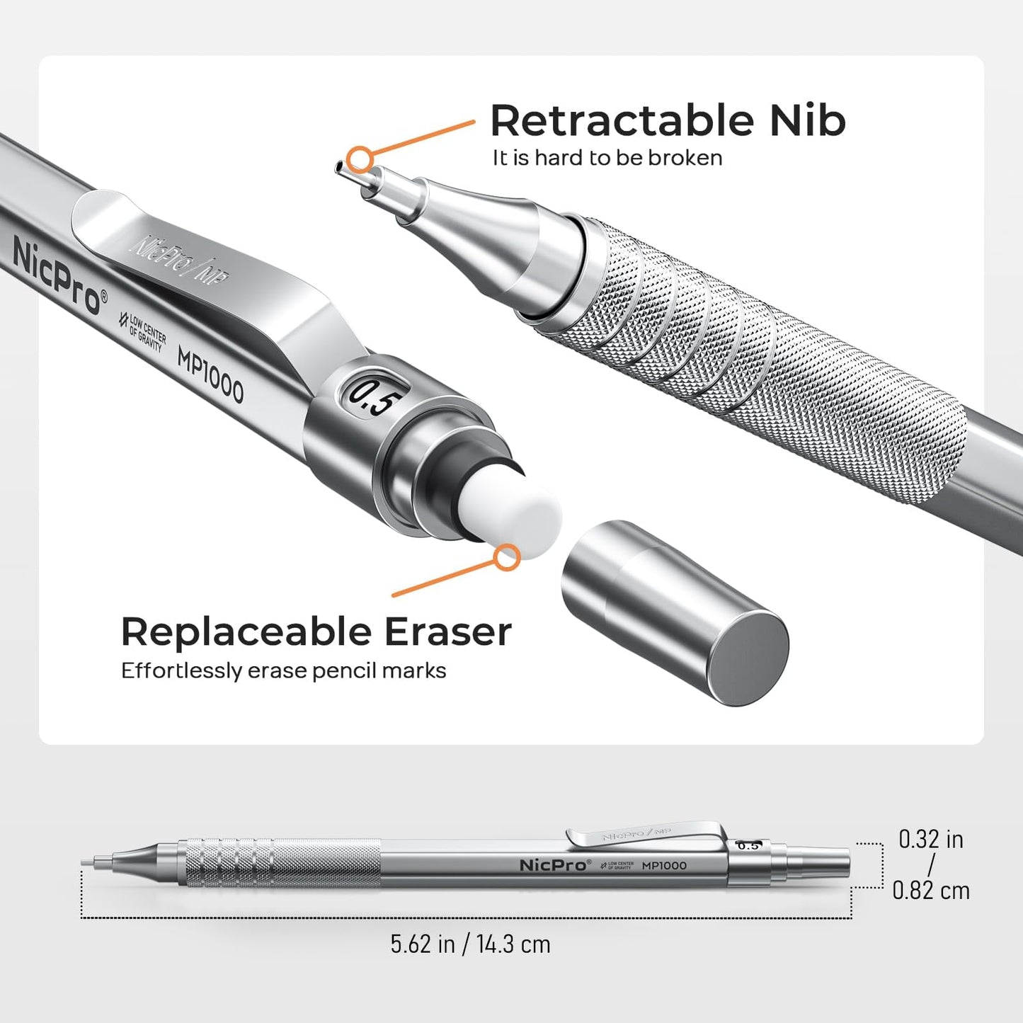 Nicpro 45PCS Black & Silver Metal Mechanical Pencil Set in Leather Case, Art Drafting Pencil 0.5, 0.7, 0.9 mm, 2mm Lead Holders for Sketching Drawing With 27 Tube (6B 4B 2B HB 2H 4H Colors)Lead Refill