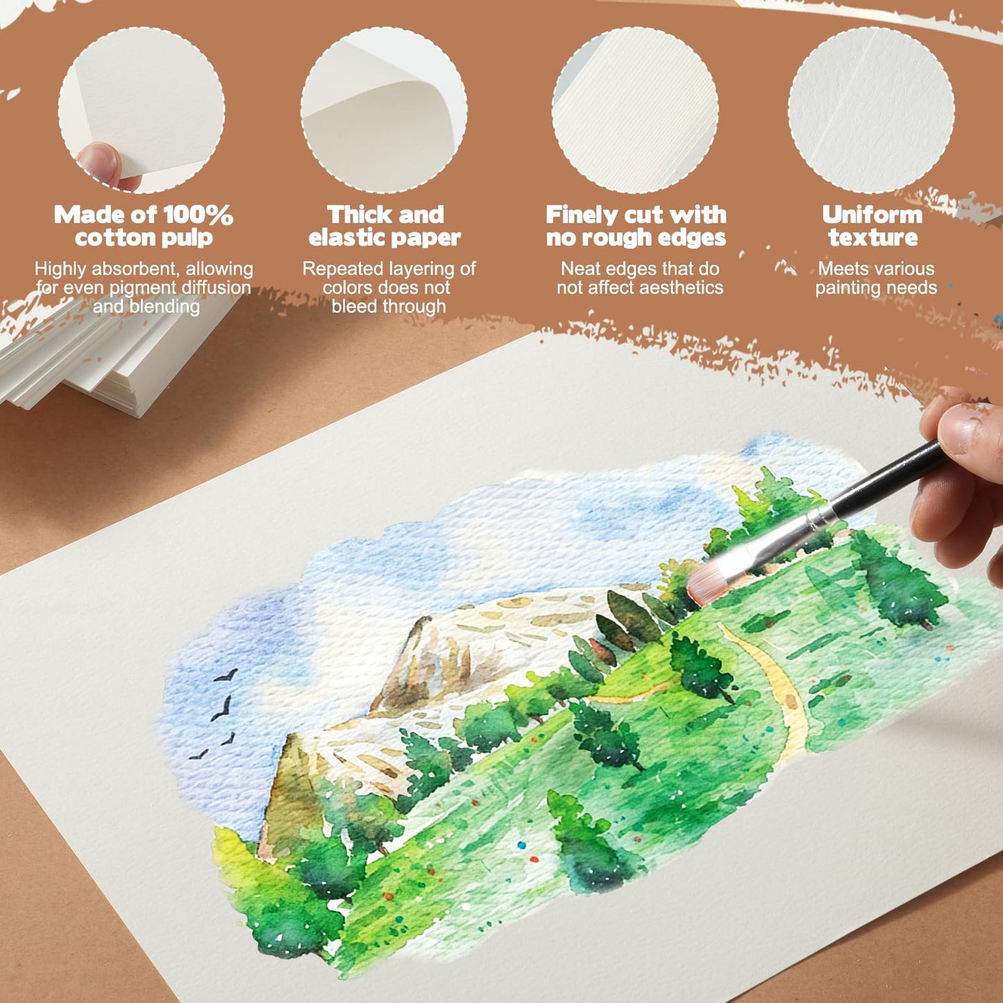 AIHSUMC 200 Sheets 9" x 12" Watercolor Paper Bulk, 110lb / 230gsm Cold Press White Thick Watercolor Paper Pad for Painting & Drawing – Art Supplies for Kids, Students & Adults