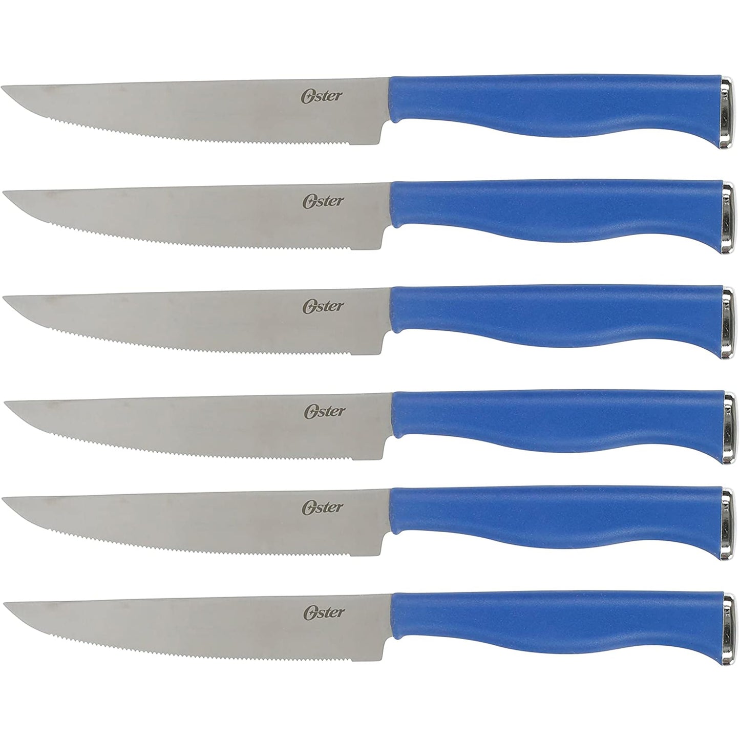 Oster Langmore 15-Piece Stainless Steel Cutlery Knife Block Set with Classic Blue Handles – Full Kitchen Knife Set in Black Storage Box