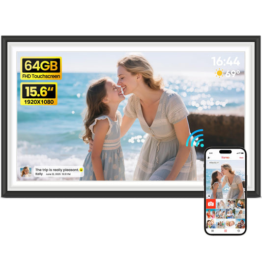 64GB Frameo 15.6" Digital Picture Frame Large 1920 x 1080 IPS FHD Touch Screen WiFi Electronic Photo Frames Share Moments Instantly Anywhere Photo Gifts for Parents and Grandparents
