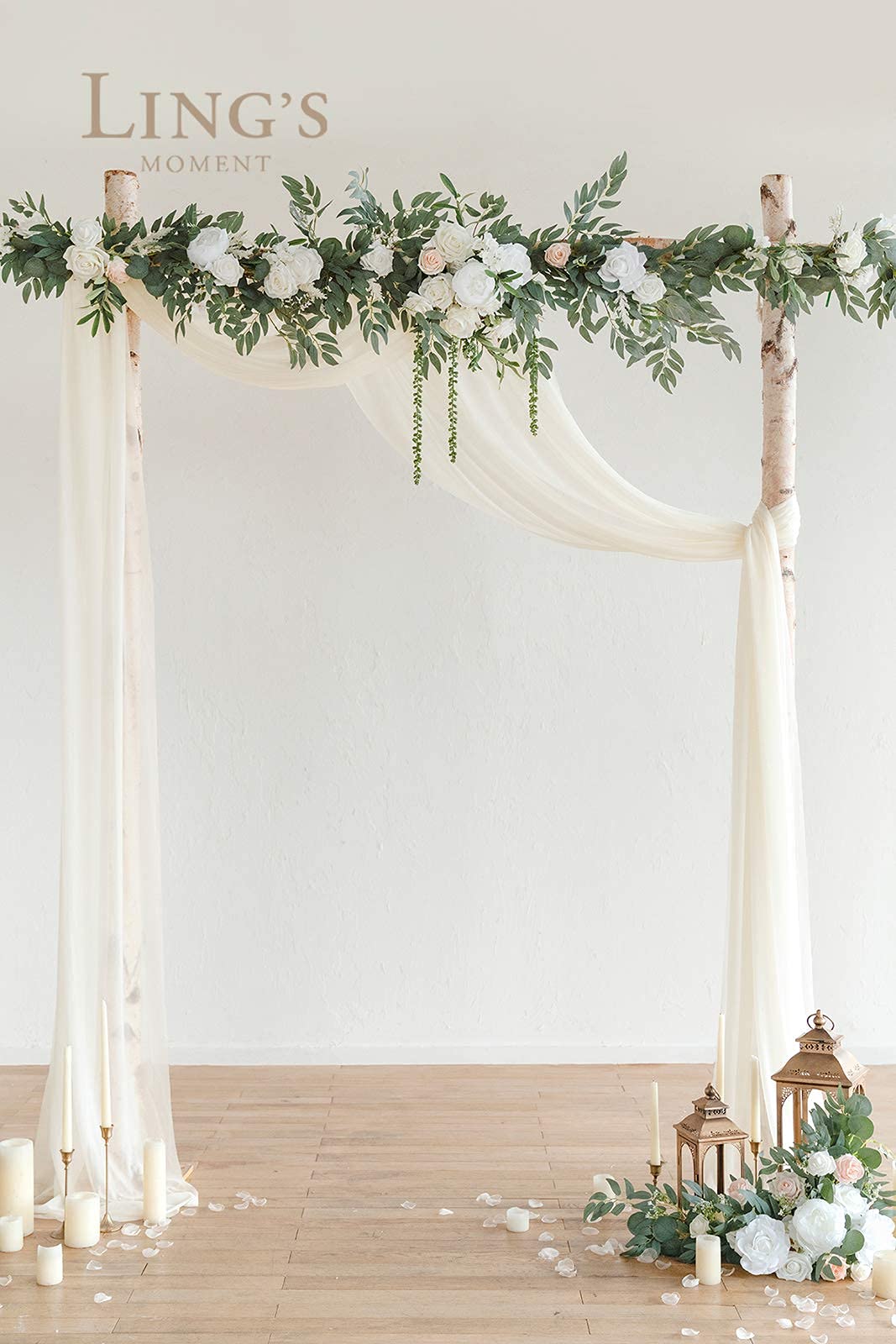 Ling's Moment 9FT Spring Flower Garland for Backdrop Decorations - Wedding Arch Flowers, Eucalyptus & Rose, Artificial Floral Garland for Mantel - Sweetheart Table Decor for Reception, White & Sage