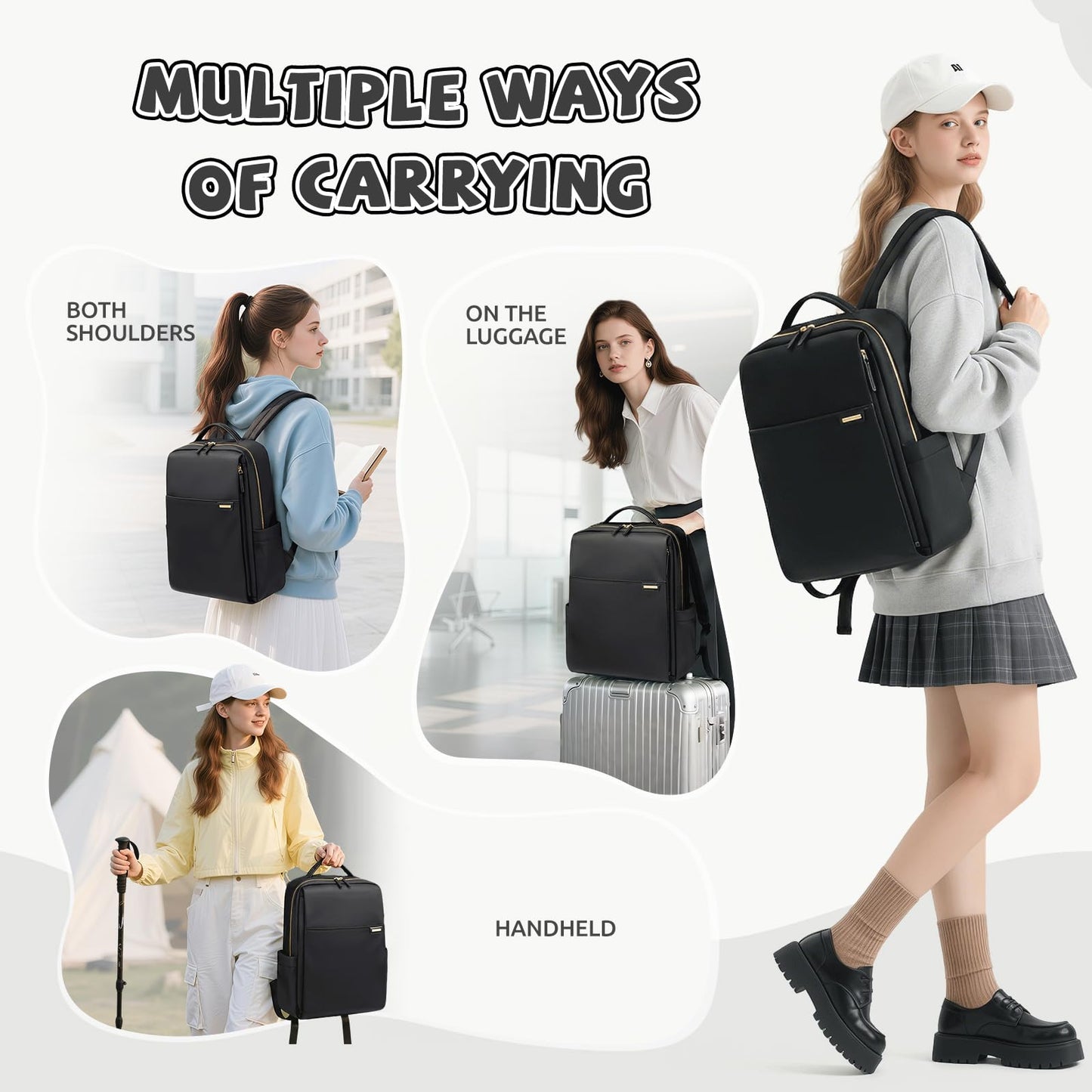 GOLF QUALITY Laptop Backpack for Women, Work Business Traval Computer Backpacks with Laptop Compartment Waterproof Casual Daypack for Travel College,16Inch,Black