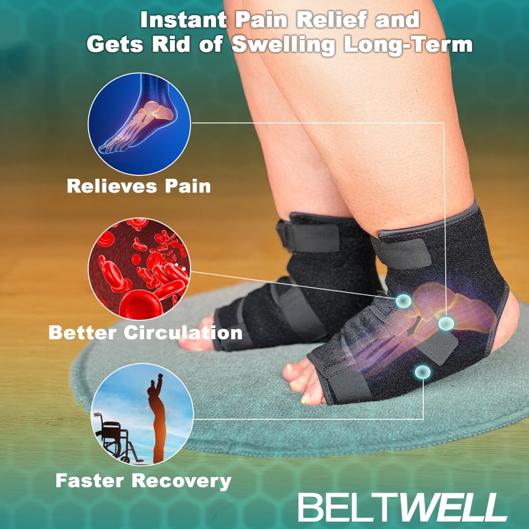 Beltwell® - Adjustable Foot & Ankle Compression Wraps For Edema, Lymphedema, Swelling, Neuropathy, Diabetic Foot Care, Circulation (2 Wraps) (Beige, X-Large)