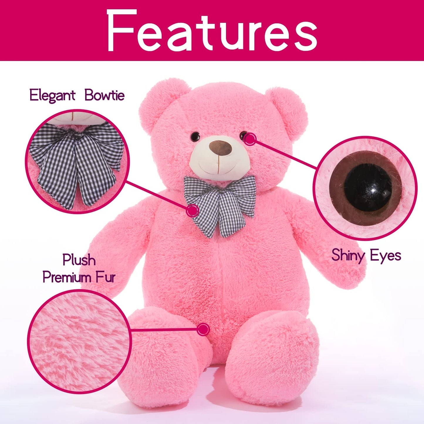 IKASA Giant Teddy Bear Stuffed Animal,Large Soft Toys Cute Plush Toy,Jumbo Big Oversized Fat Bears Animals Huge Life Size,Gifts for Kids Girls Boys Childrens (Pink, 47 inches)