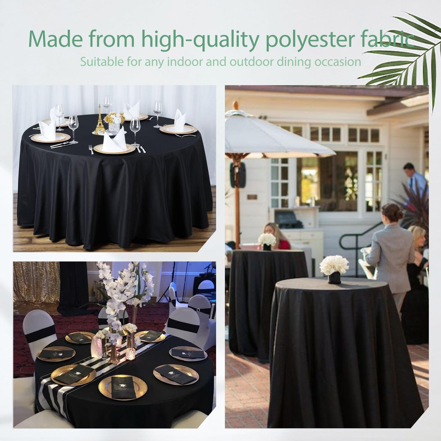 Yemosa 10Pack Black Round Tablecloth 90 Inch, Polyester Fabric Round Table Cover, Stain & Wrinkle Resistant Washable Table Cloth for Wedding, Party, Banquet, Dining Decor