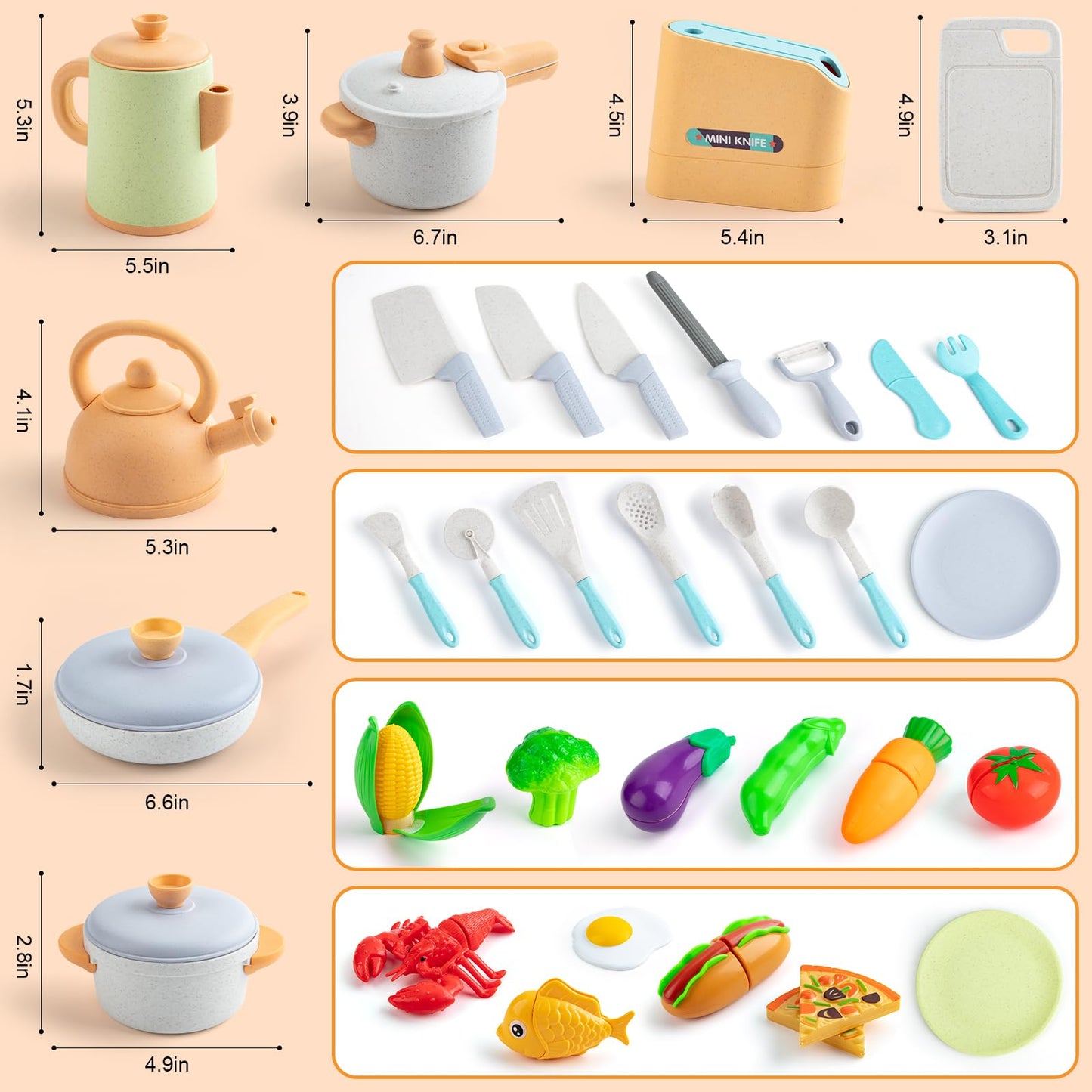 SWEYOGURT TIKJOYFUL 42Pcs Play Kitchen Accessories, Kids Kitchen Pretend Play Toys with Play Pots and Pans, Utensils Cookware Toys, Play Food Set, Toy Vegetables, Learning Gift for Girls Boys