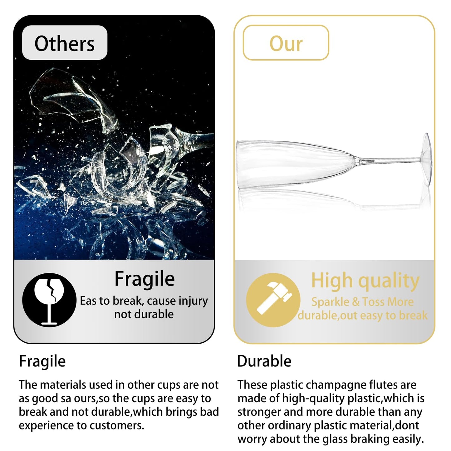WDF 36PCS Clear Champagne Flutes Plastic - 6 OZ Clear Disposable Champagne Flutes Party Supplies for Wedding/Birthday/Parties