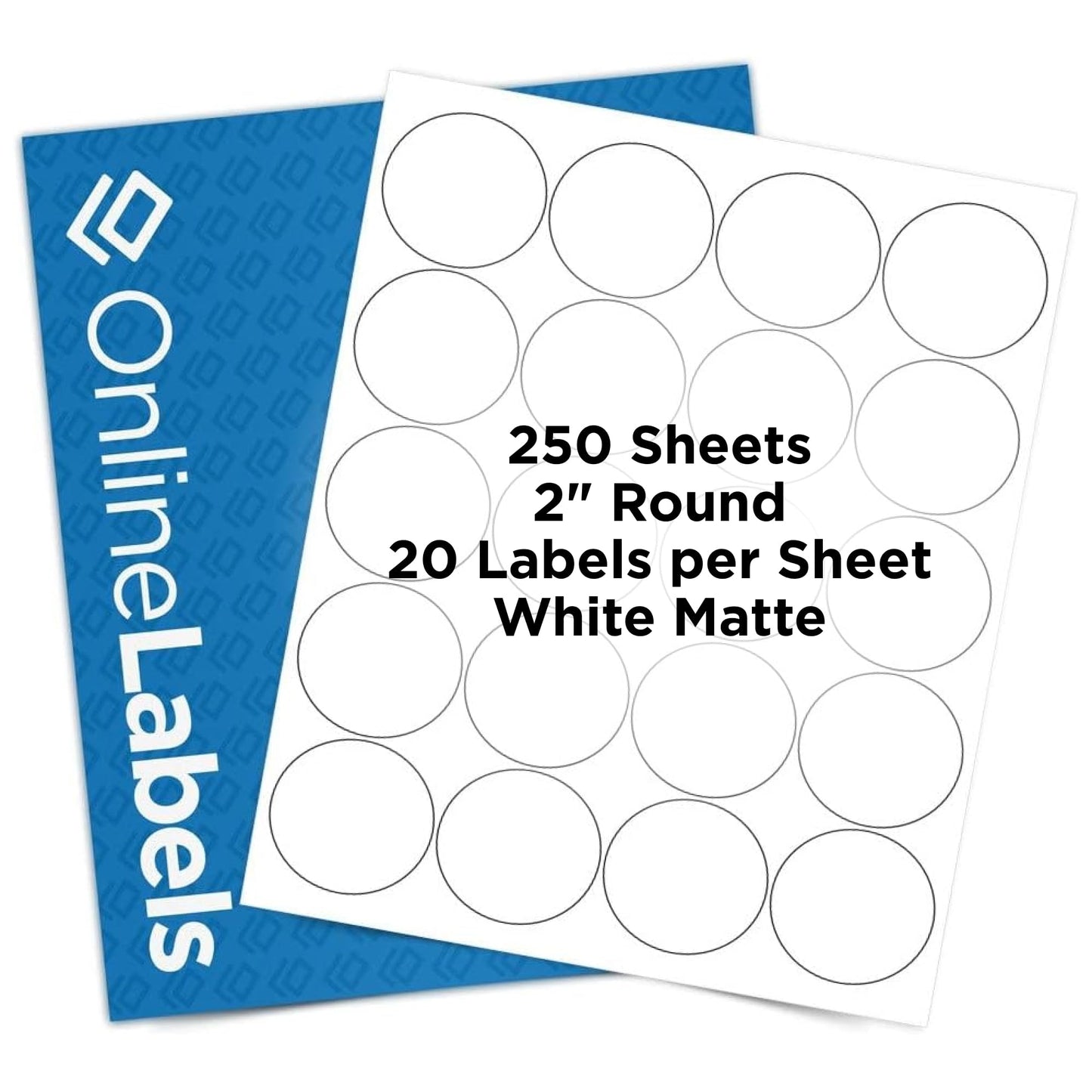 2" Round Labels - Permanent Adhesive, White Matte - Great for Candle and Jar Lids, Products, Favor Labels - Pack of 5,000 Circle Stickers, 250 Sheets - Inkjet/Laser Printers, OL5375WX, OnlineLabels