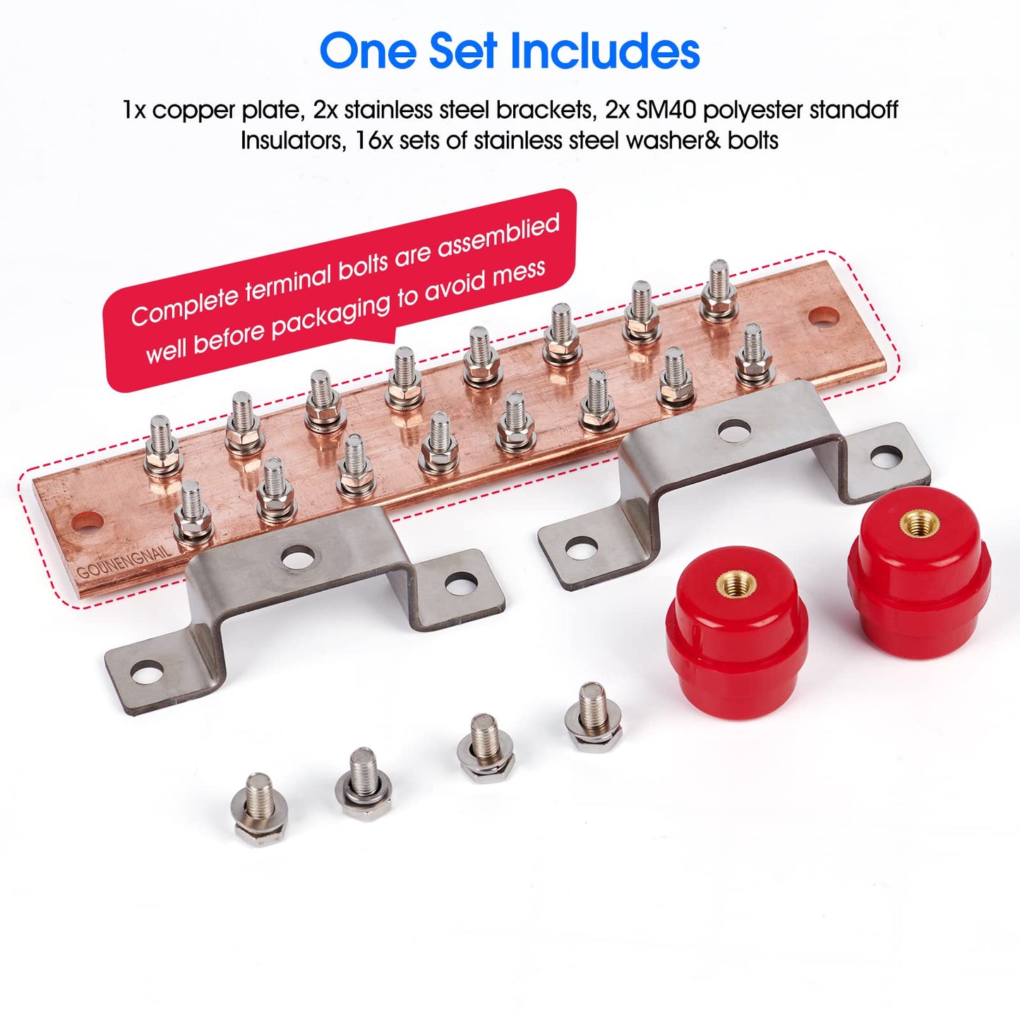 GOUNENGNAIL- 10" Copper Ground Bar Kit,900A Grounding Busbar Bar with UL Recognized SM40 Insulators Rated Uimp up to 7.2KV
