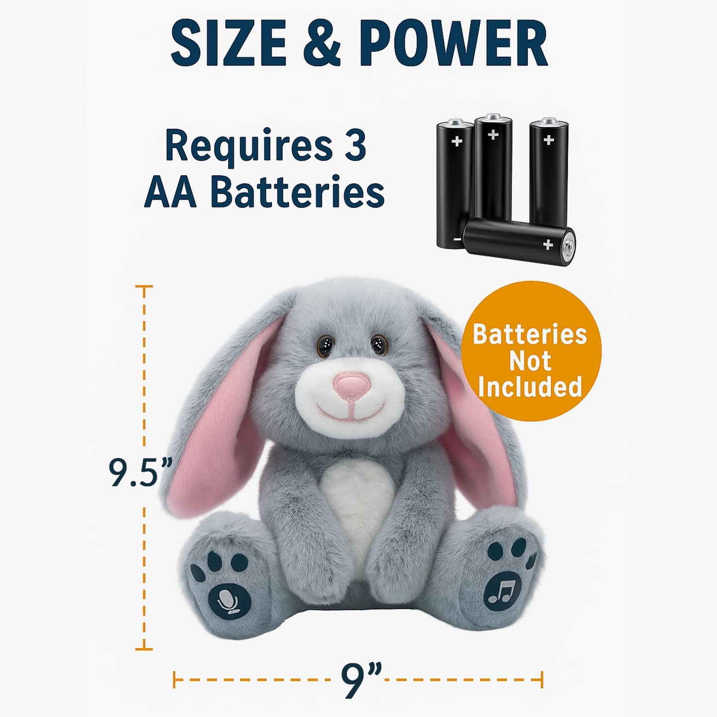 YH YUHUNG Easter Bunny Interactive Talking Plush Toy, Voice Repeat & Record, 10 Songs with Flapping Ears, Volume Control, Animated Stuffed Rabbit Easter Basket Stuffers for Toddlers Kids, Soft Gray