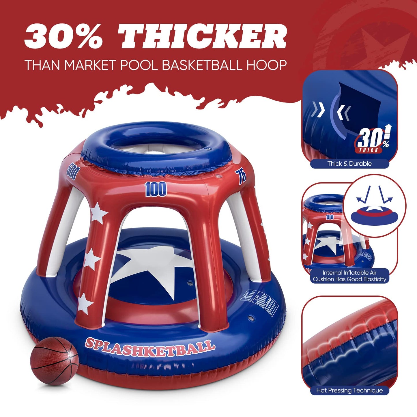 47" Swimming Pool Basketball Hoop Set - [2025] Thicker Inflatable Water Basketball Hoop with Ball, Fun Pool Games &Toys for Kids, Teens, Adults and Family