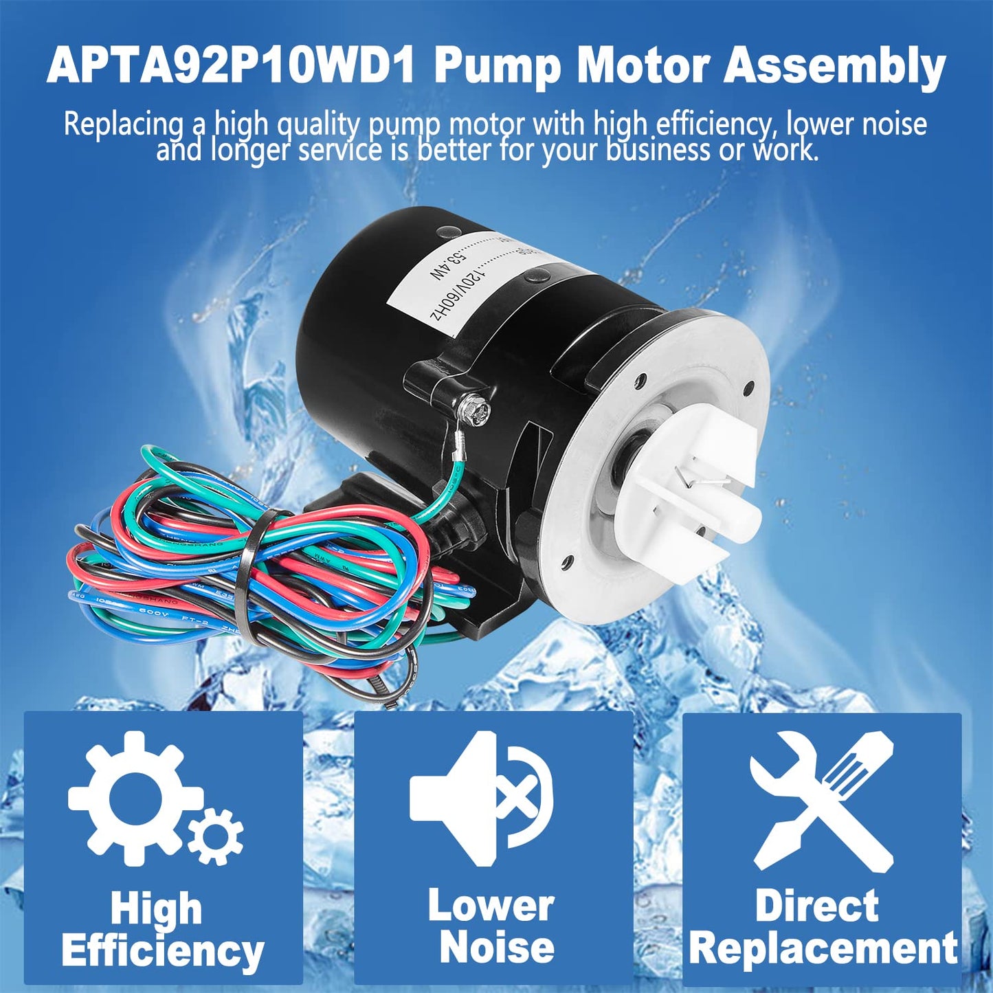 APTA92P10WD1 Water Pump Motor Assembly Replacement For Hoshizaki Water Pump Includes Capacitor, Fits Hoshizaki Ice Machine Models KM-450 THRU KM-900 KML-600MAH URC-12F 120V 10W 0.4 Amp
