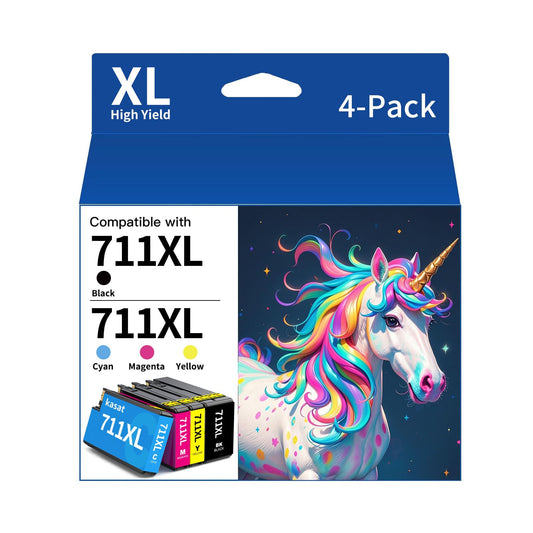 711xl Ink cartridges High Yield Combo Pack Replacement for hp 711 Ink Cartridge to use for HP DesignJet T100 T120 T125 T130 T520 T525 T530 Printer(80-ml Black / 29-ml Cyan/Yellow/Magenta) 4 Pack