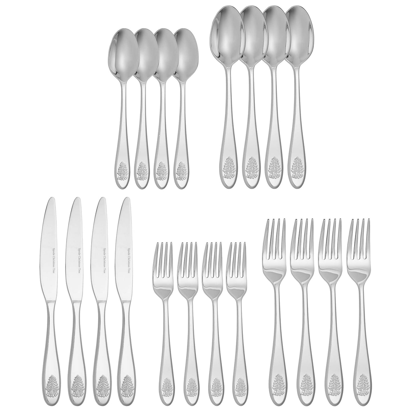 Portmeirion Spode Christmas Tree Collection Stainless Steel Flatware Set - Holiday Cutlery Set, 4 Dinner Forks, Salad Forks, Dinner Knives, Tablespoons, Teaspoons - 20 Piece