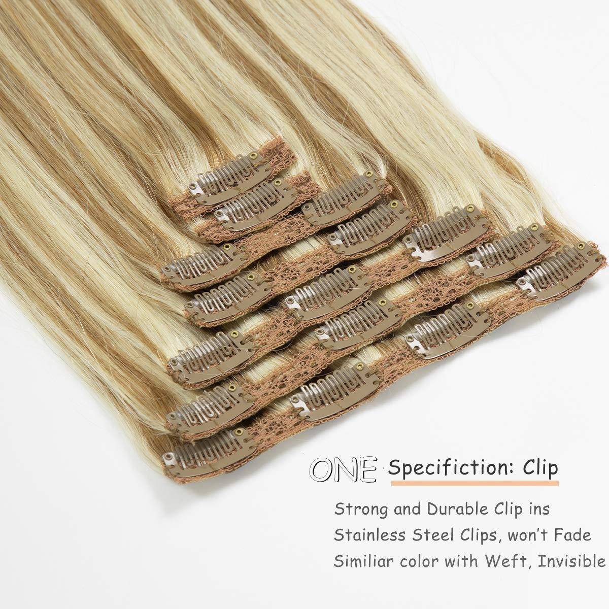 Caliee Blonde Clip in Hair Extensions Real Human Hair,P10-613 Natural Human Hair Extensions Clip ins Real Human Hair for Women Full Head 120G with 16 Clips 7Pcs Lace Clip in hair 18Inch