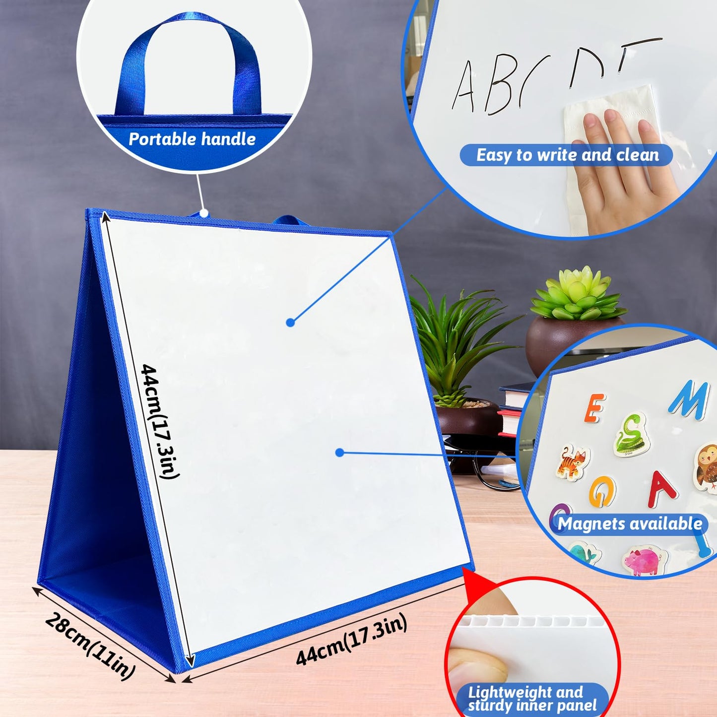 Felt Flannel Board/Dry Erase White Board for Toddlers,17.3 * 17.3in,Double-Sided,Folding,Standing,for Wall,Classroom,Preschool,Kiddie Corner,Interactive,Gifts for Kid
