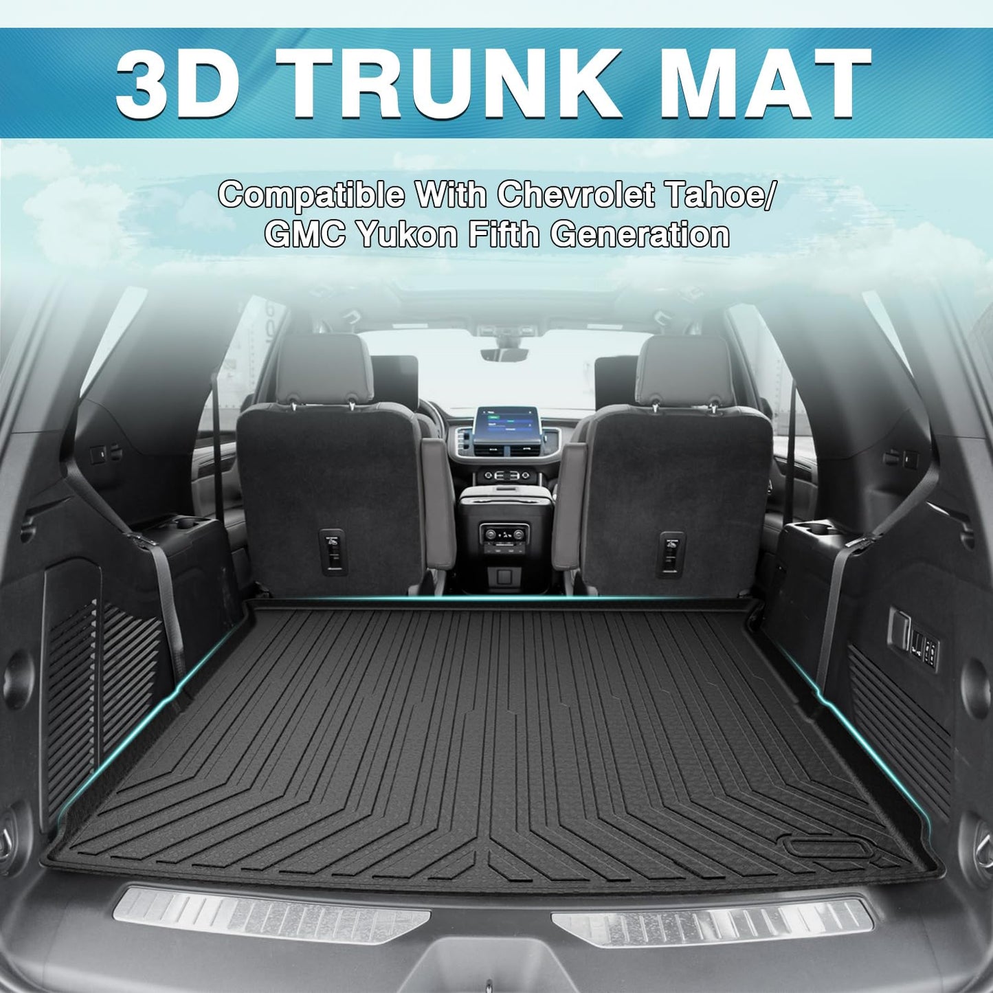 Mixsuper Cargo Liner for 2021-2025 2026 Chevrolet Tahoe/GMC Yukon, Behind The 2nd Row Seats, All Weather Cargo Mat Rear Trunk Liner Black