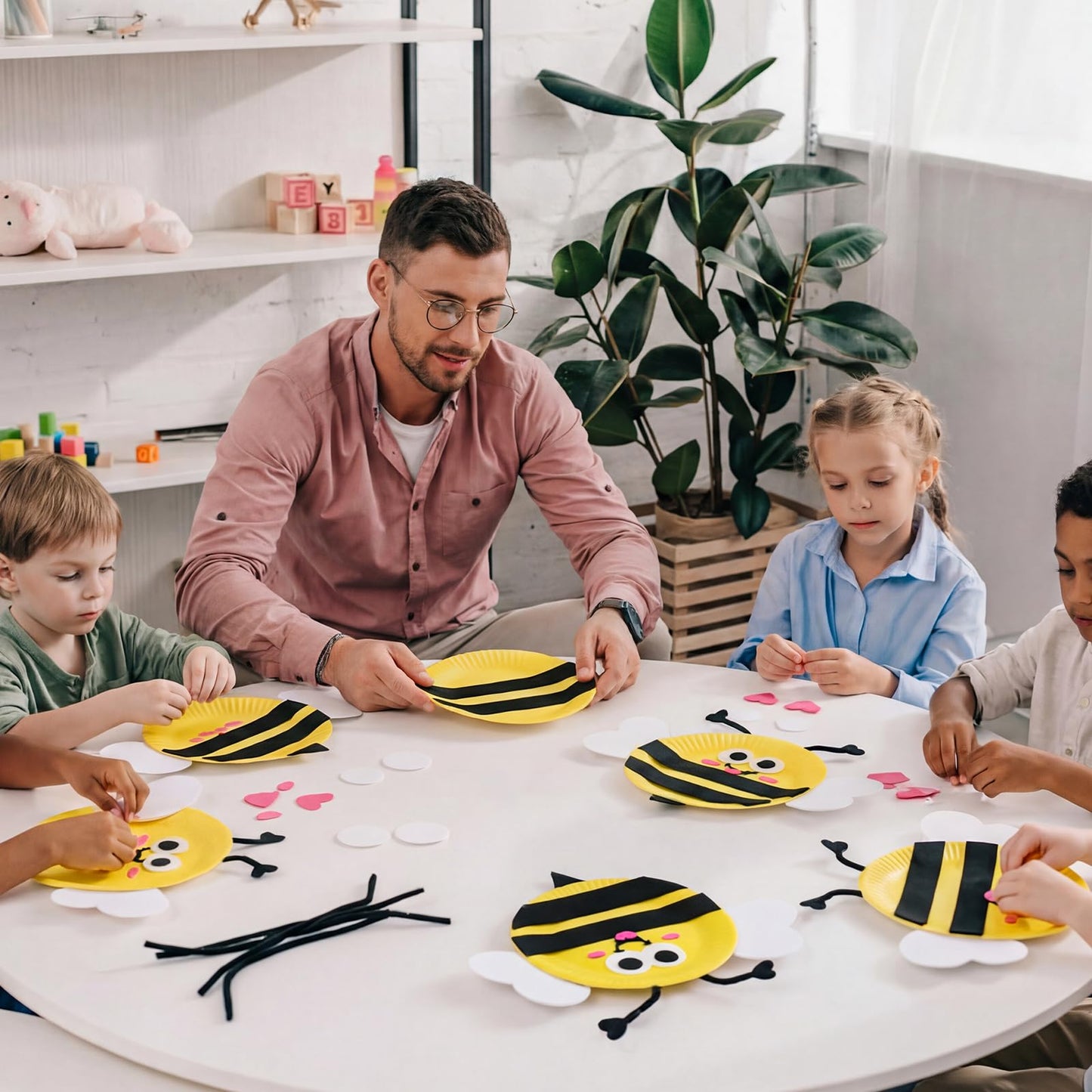 Ceenna 24 Set Bee Sign Paper Plate Craft DIY Bees Papers Plates Felt Bee Cutouts for Honey Baby Shower Birthday Wedding Party Decor Spring Summer Crafts Activity Supplies