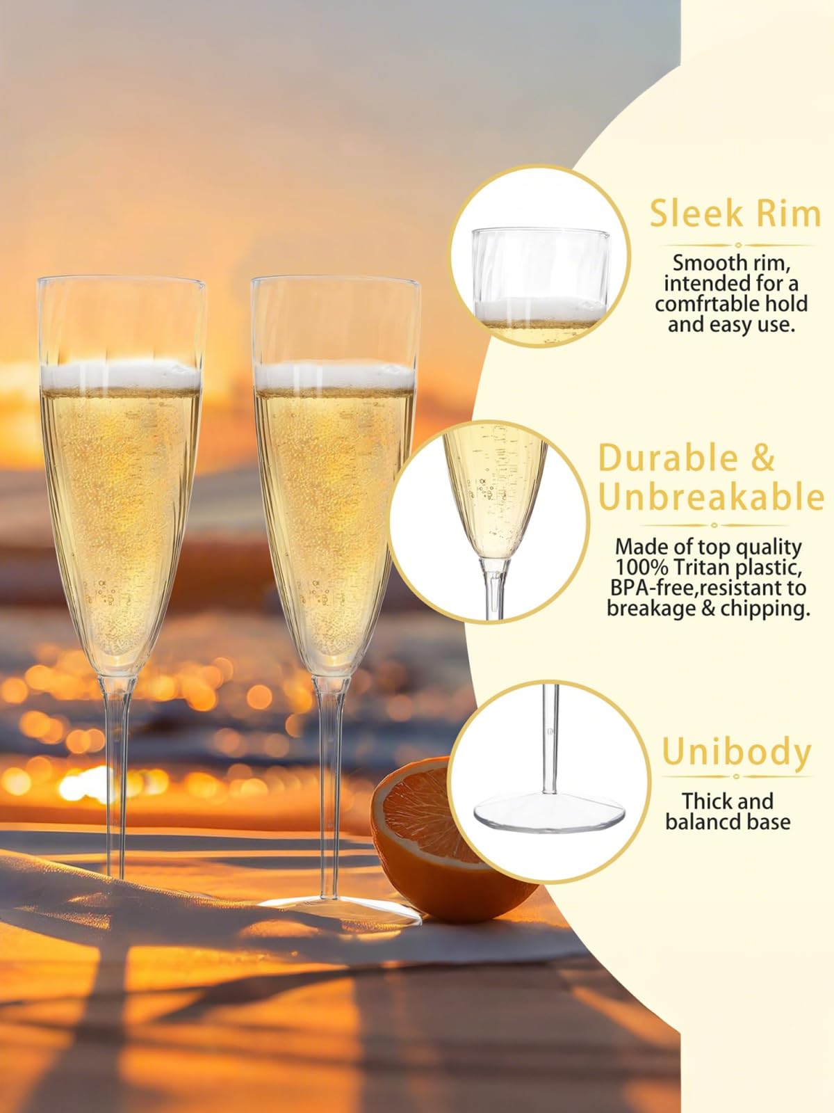 WDF 36PCS Clear Champagne Flutes Plastic - 6 OZ Clear Disposable Champagne Flutes Party Supplies for Wedding/Birthday/Parties