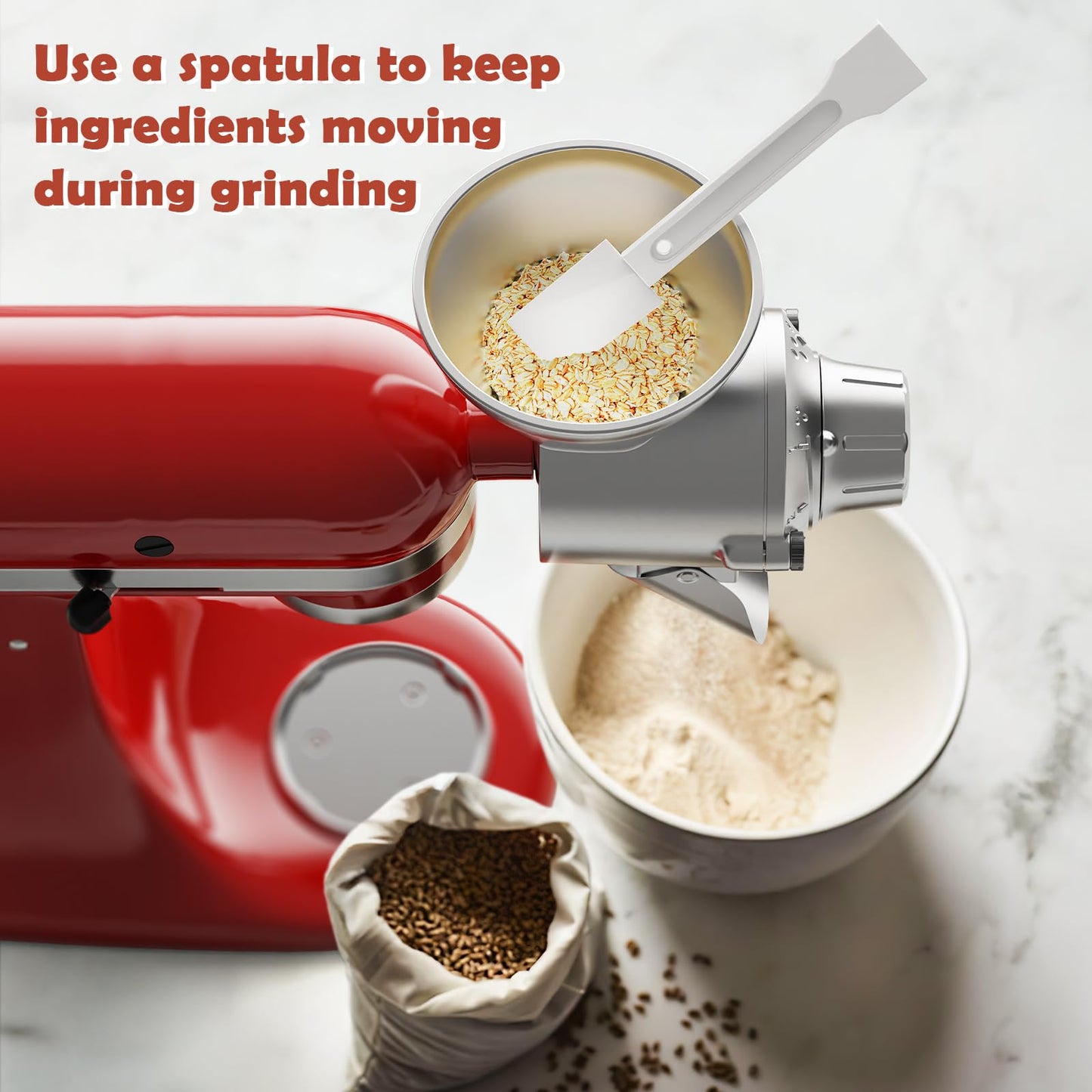 All Metal Grain Mill Attachment for KitchenAid Stand Mixer, 9 Levels Grain Mill, Flour Mill, Fit for Non-Oily Dry Grain Corn, Coffee Bean, Buckwheat, Oats, Millet, Wheat and Other Cereals