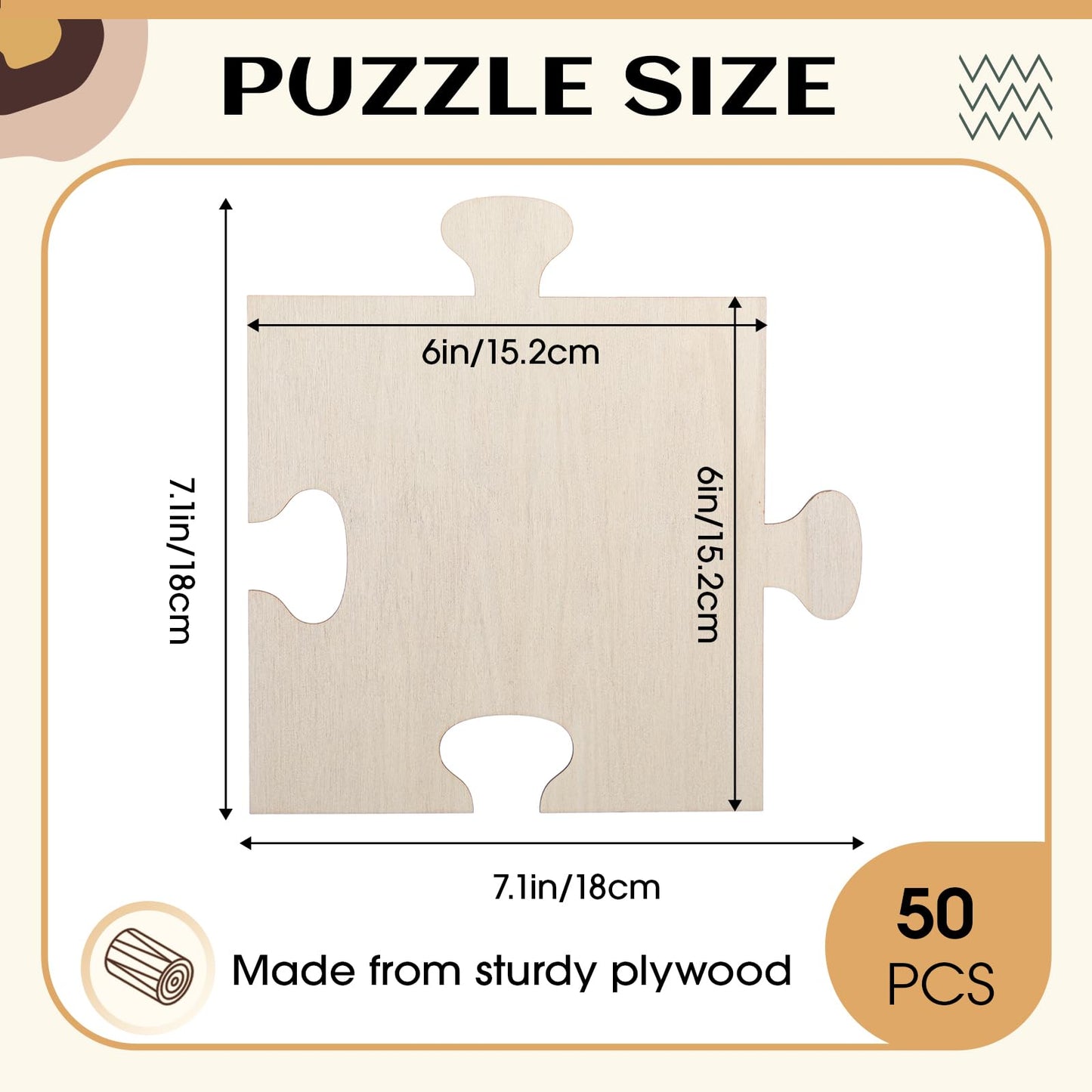 Seenelling 50 Pcs 6x6 Inch Blank Wooden Puzzle Pieces for Crafts DIY Make Your Own Puzzle to Draw on Unfinished Large Jigsaw DIY Arts and Crafts Projects and Gift